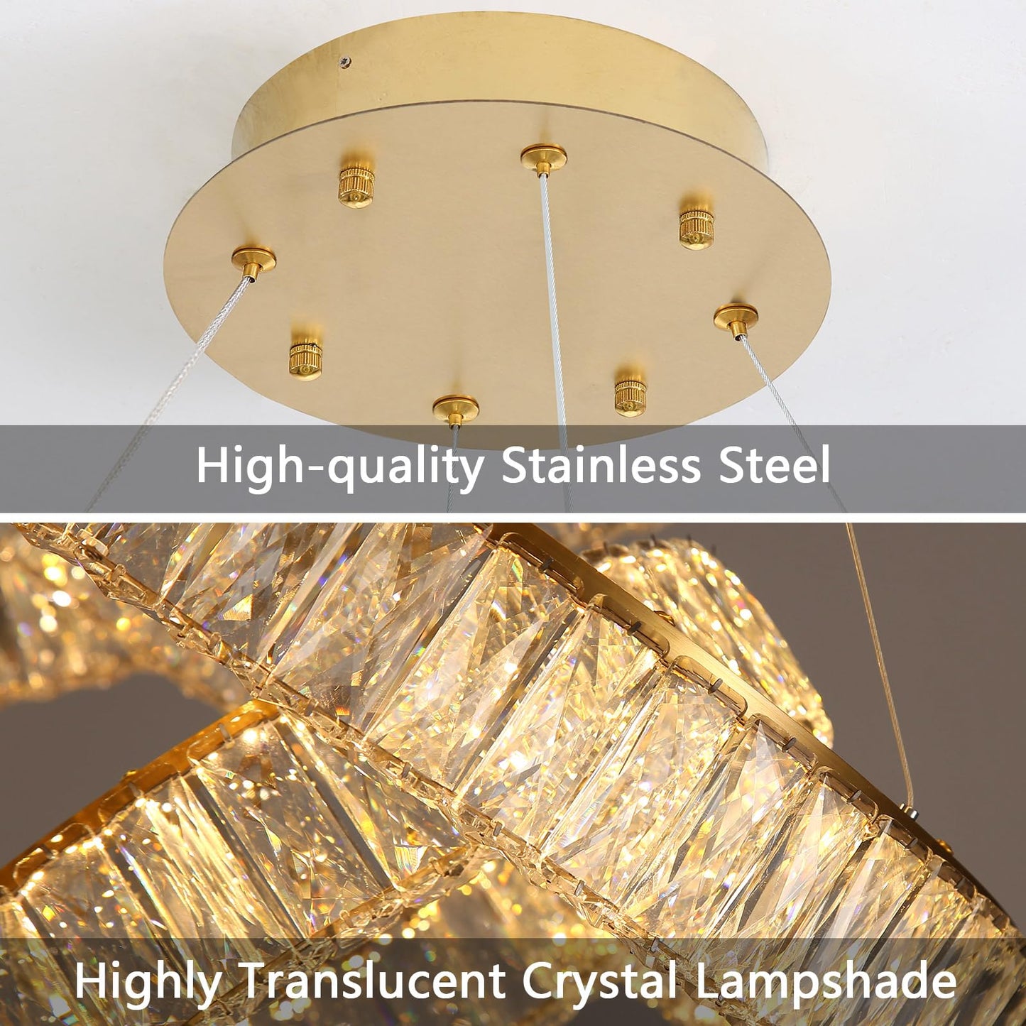 Modern Crystal Chandelier Dimmable LED Ring Pendant Lights Adjustable Glam Chandeliers Lighting Fixtures for Dining Room Living Room Bedroom Silver Light