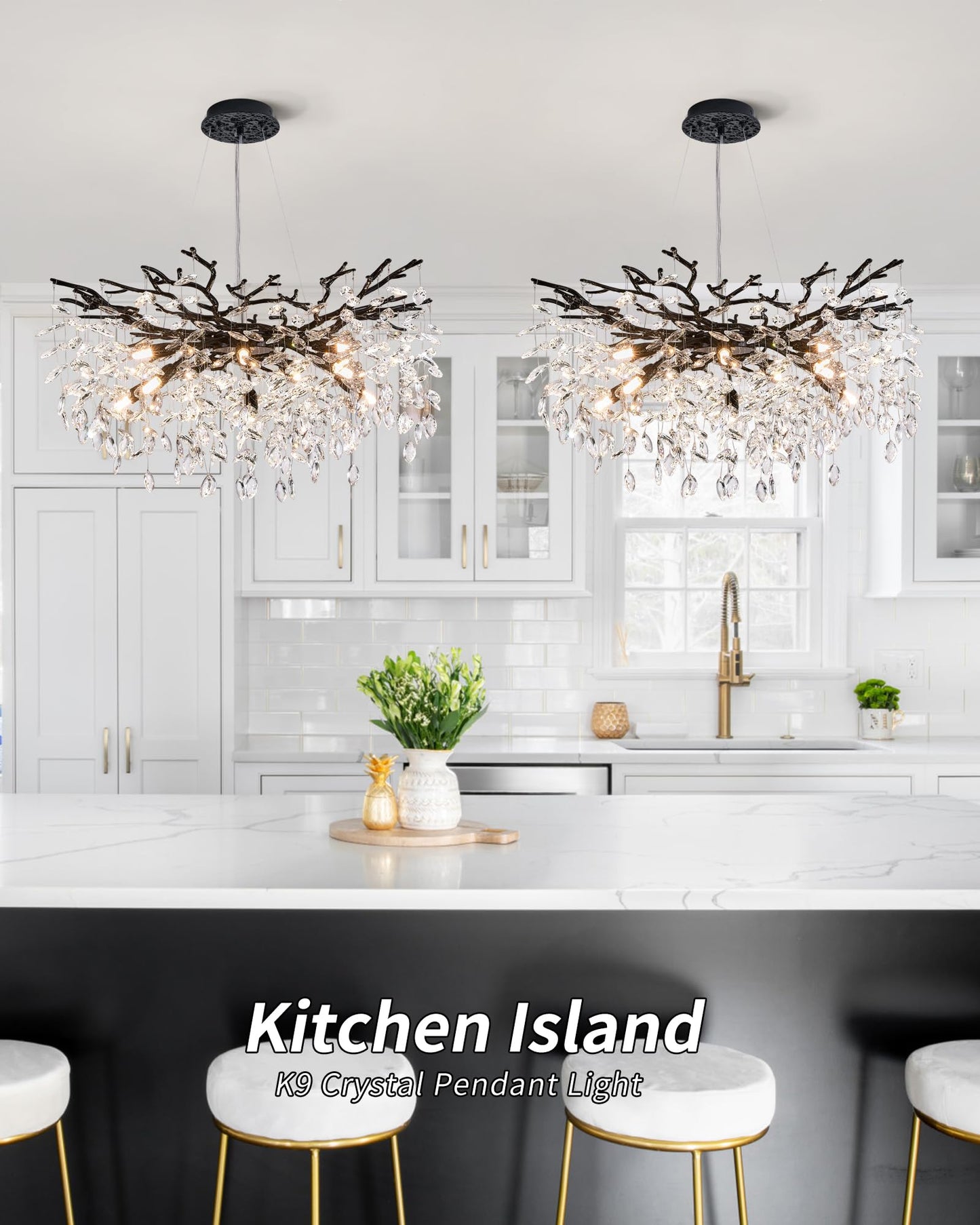Modern Tree Branch Crystal Chandelier Luxury Silver Crystal Pendant Lighting 18" Contemporary 6-Light Chandeliers for Dining Room Kitchen Bedroom Living Room