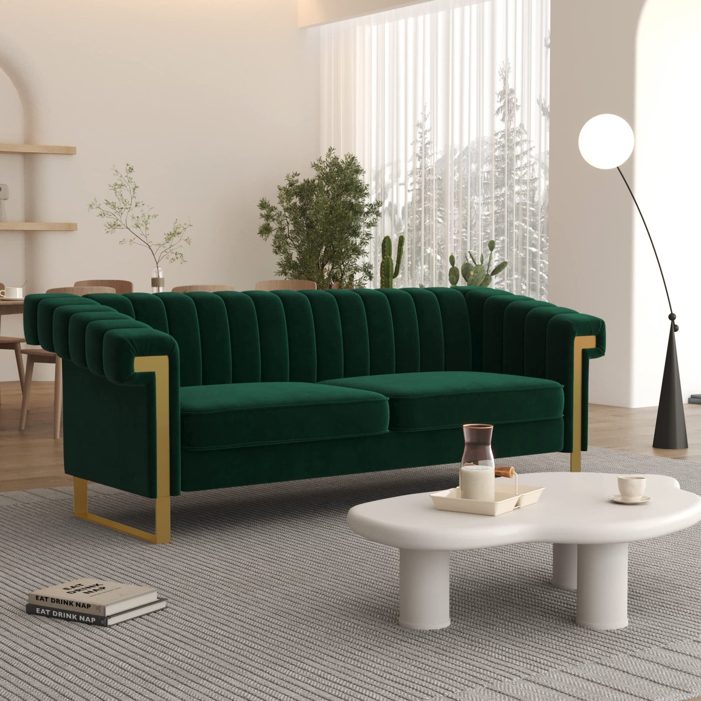 83'' Velvet Couches for Living Room 3-Seater Comfy Sofas Upholstered Modern Couch for Small Spaces Apartment (Cracker Khaki)