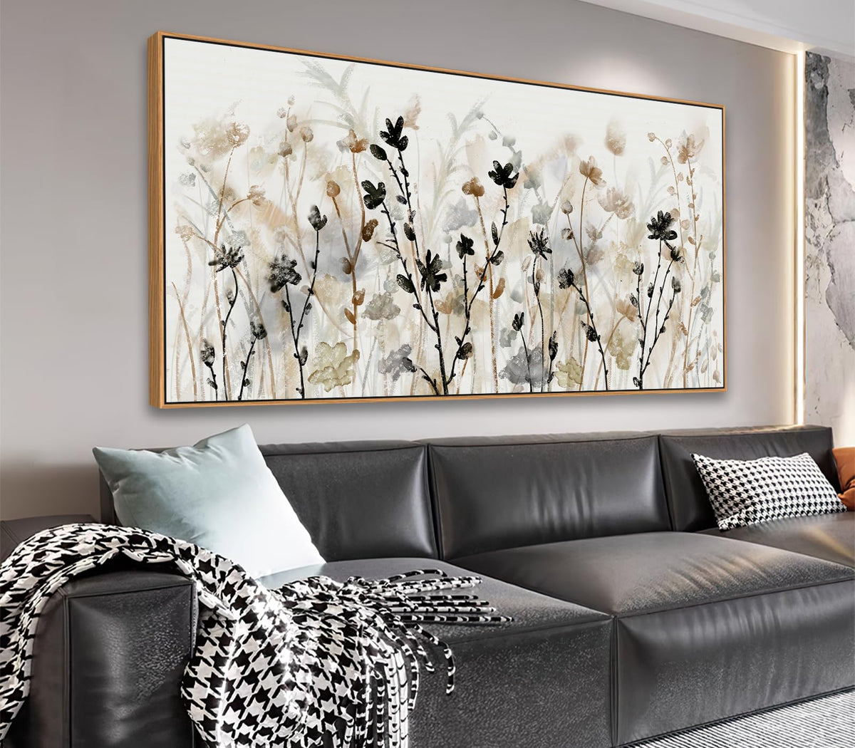 VEAEE Teal Framed Abstract Wall Art - Turquoise Green Colorful Modern Canvas Pictures, Living Room Wall Decor, Contemporary Landscape Painting Prints for Bedroom Bathroom Office Decor 20" x 40"