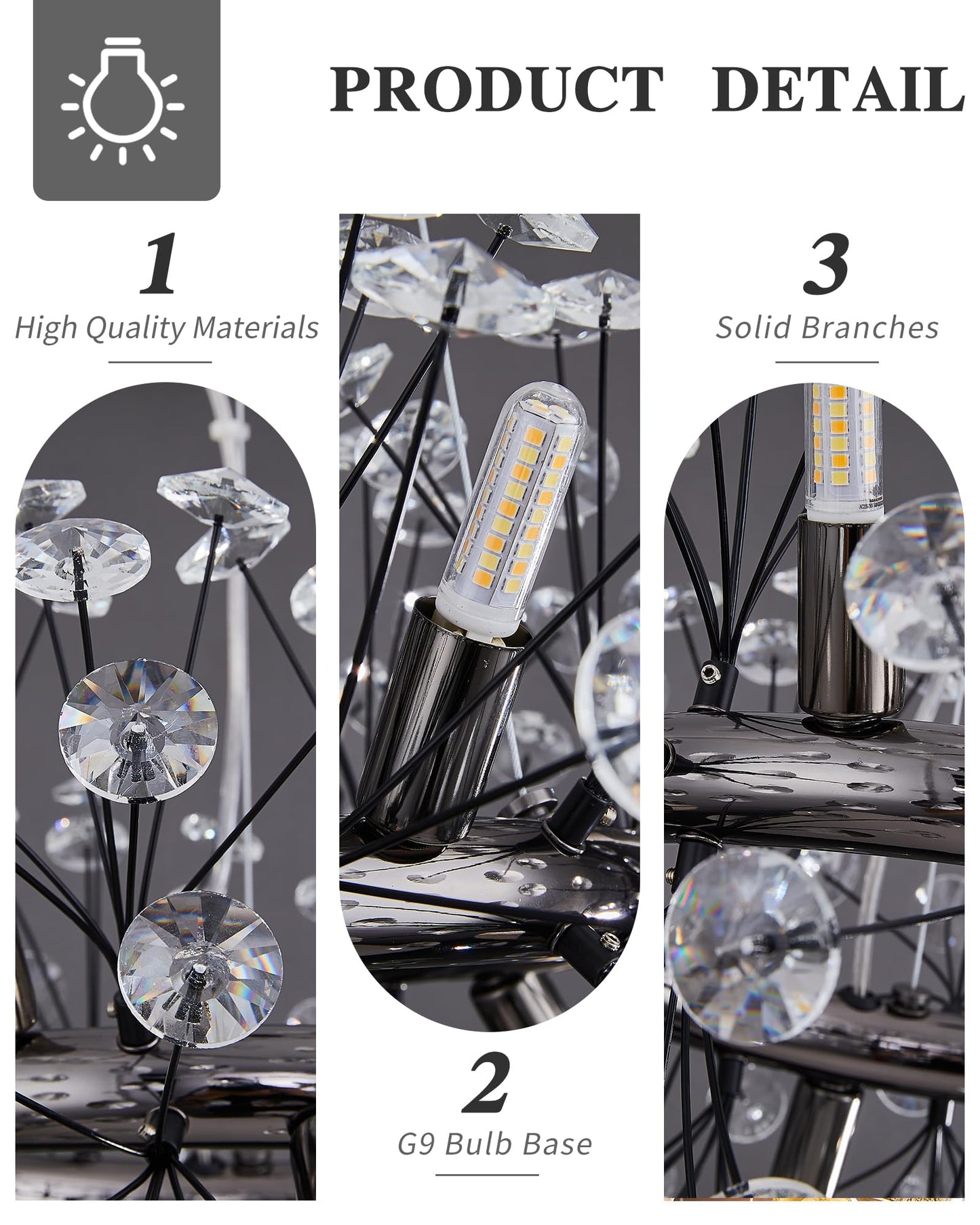 Modern Tree Branch Crystal Chandelier Luxury Silver Crystal Pendant Lighting 18" Contemporary 6-Light Chandeliers for Dining Room Kitchen Bedroom Living Room