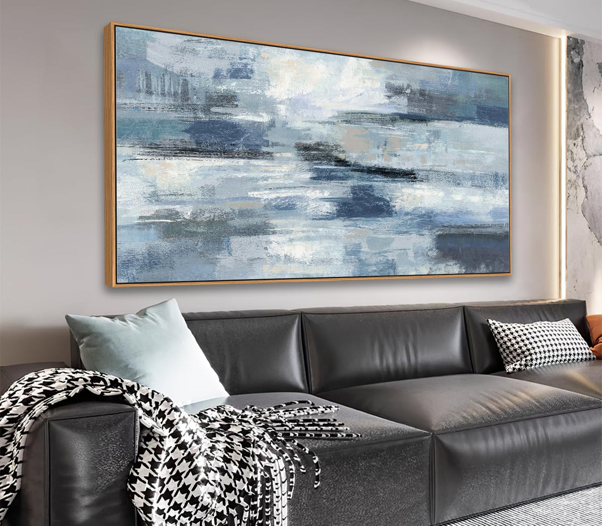 VEAEE Teal Framed Abstract Wall Art - Turquoise Green Colorful Modern Canvas Pictures, Living Room Wall Decor, Contemporary Landscape Painting Prints for Bedroom Bathroom Office Decor 20" x 40"