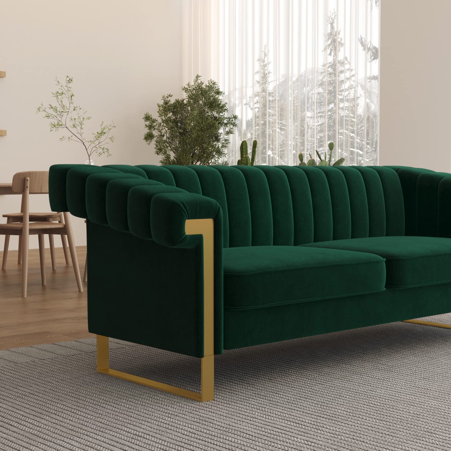 83'' Velvet Couches for Living Room 3-Seater Comfy Sofas Upholstered Modern Couch for Small Spaces Apartment (Cracker Khaki)