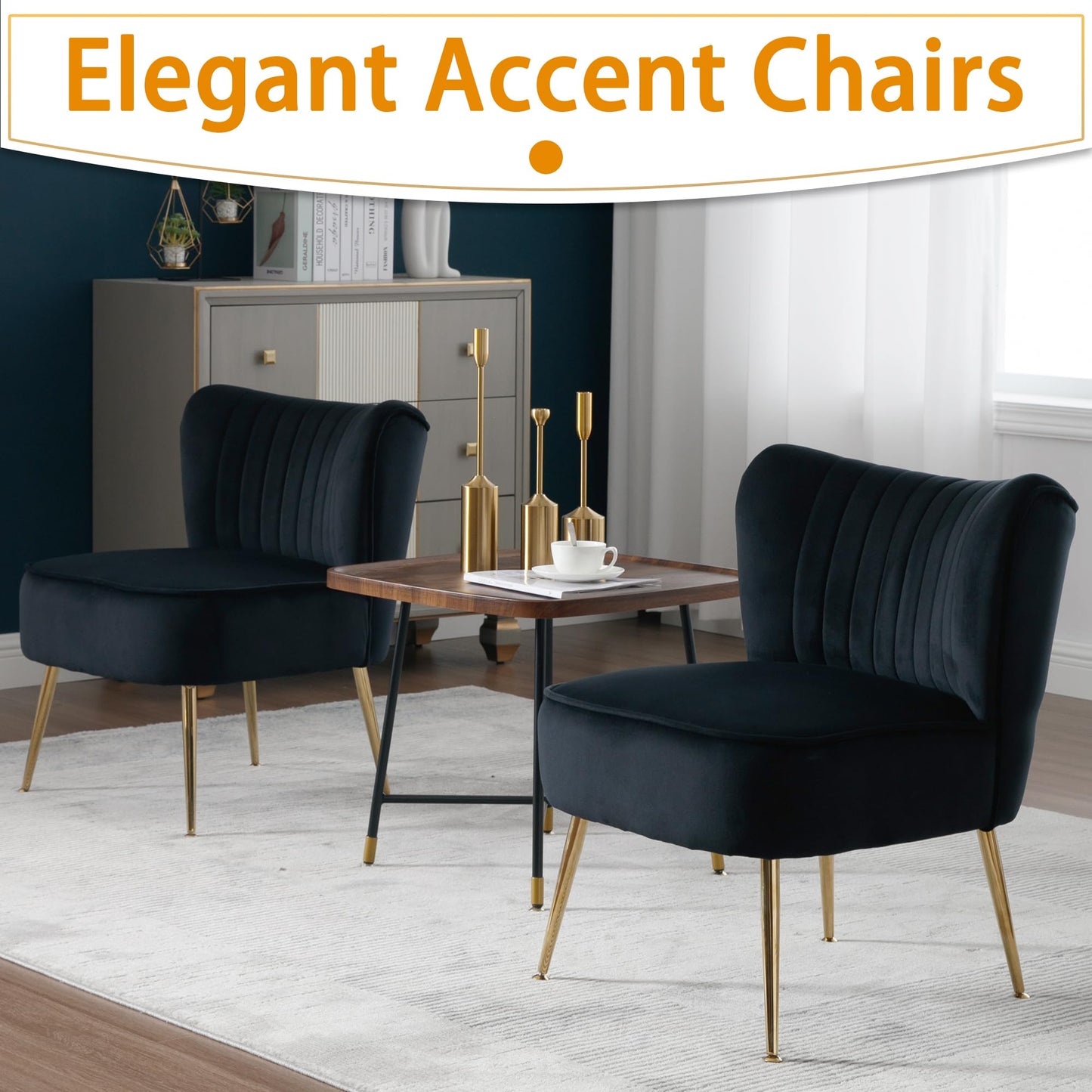 ABET Accent Chairs Set of 2, Velvet Armless Living Room Chairs with Tufted Wingback Thicken Cushion Gold Metal Legs, Comfy Upholstered Side Chairs Slipper Chairs Club Chairs for Bedroom, Beige