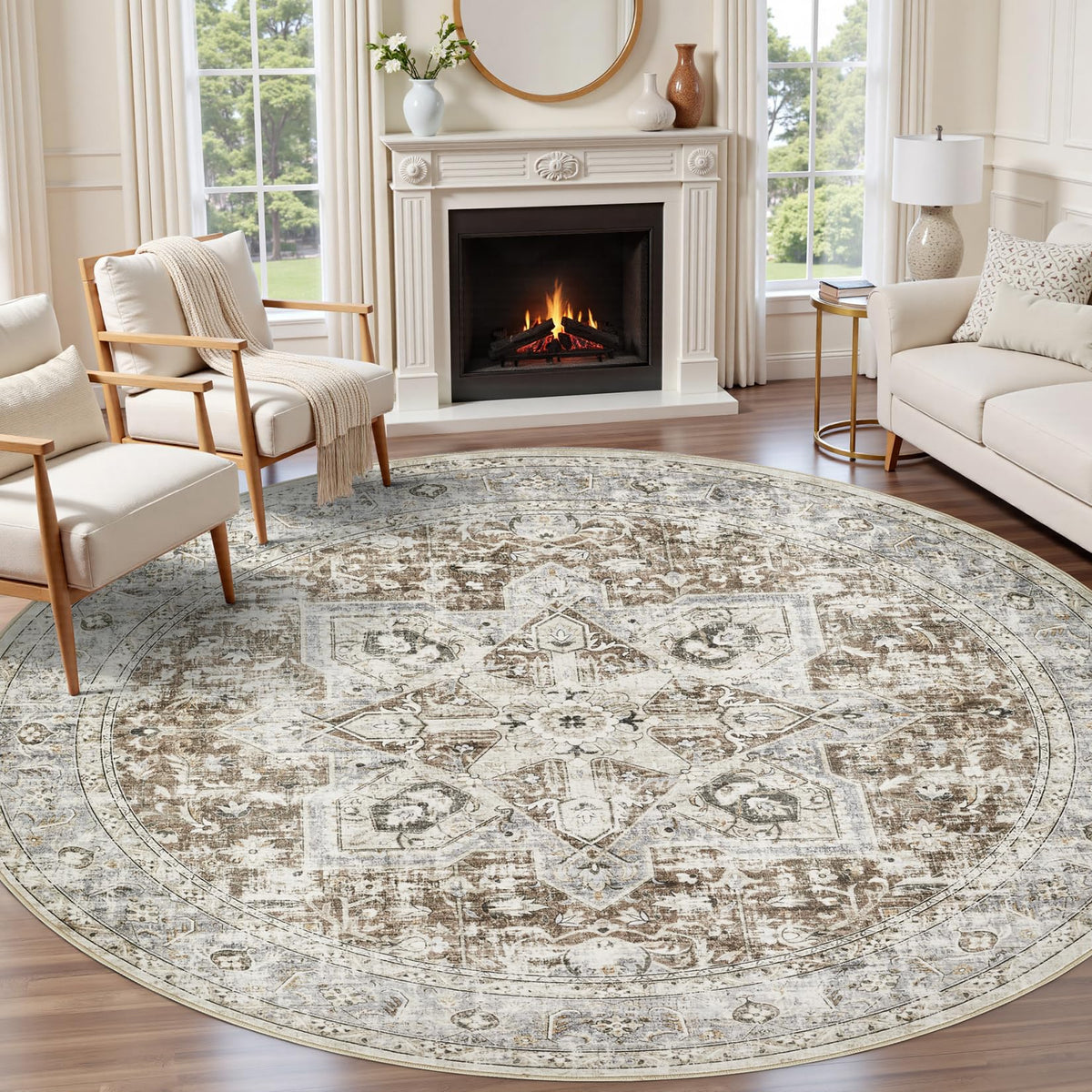 Tortania Area Rug Living Room Rugs - 9x12 Washable Boho Rug Vintage Oriental Distressed Farmhouse Large Thin Indoor Carpet for Living Room Bedroom Under Dining Table Home Office - Salmon/Azure