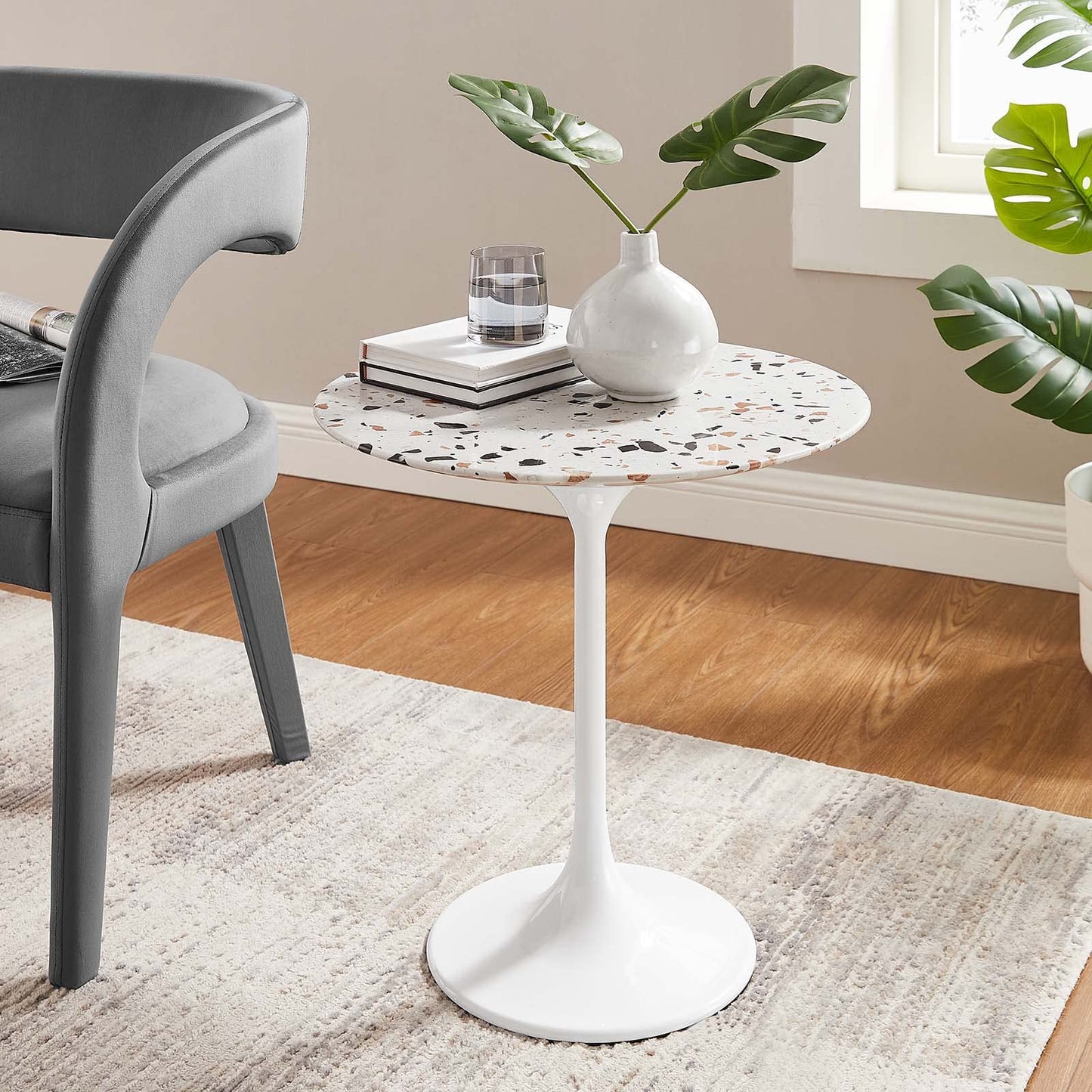 Modway Lippa Round 20" Wood Grain Mid-Century Modern Side Table, Black Cherry