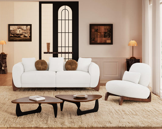 Morden Fort Modern Cloud Couch - 3 Seater Sherpa Boucle Sofa with Wood Legs, Ultra-Thick High Resilience Cushion with 3 Matching Pillows Upholstered Comfy Couch Sofa for Living Room - Off White