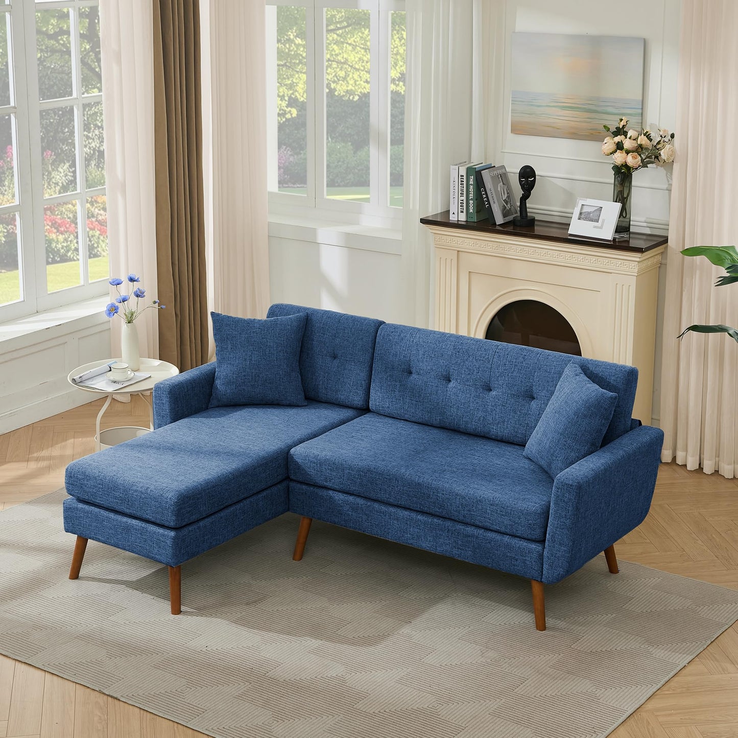 Tbfit 65" W Loveseat Sofa, Mid Century Modern Love Seat Couches for Living Room, Button Tufted Upholstered Small Couch for Bedroom, Solid and Easy to Install Love Seats Furniture, Grey