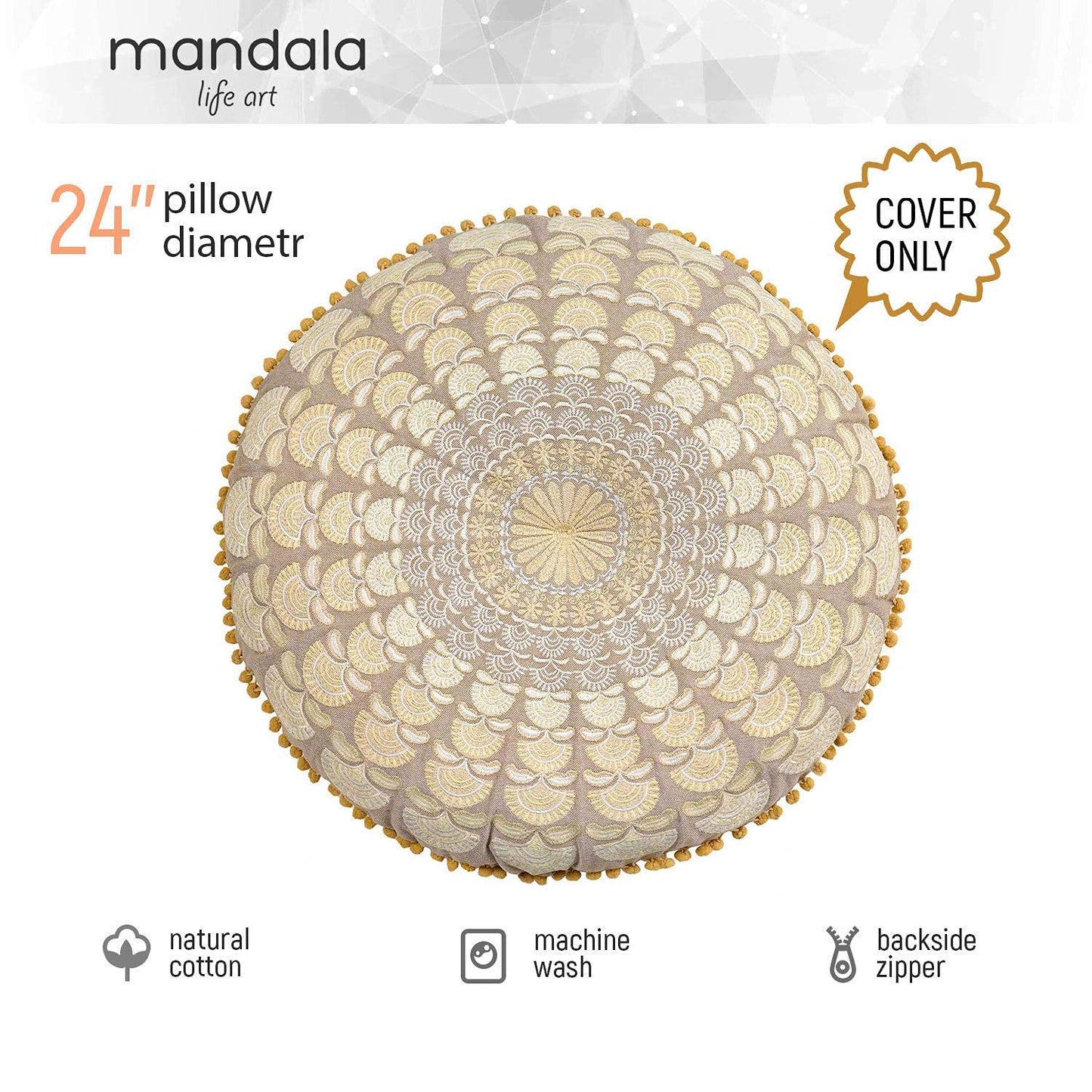 Large Round Floor Pillow Cover Blue Indian Décorative Accent Meditation Cushion Perfect for Living Room, Bedroom, Nursary or Children Room Seating Area Stool Footstool Pouf Ottoman 24x8 Unstuffed
