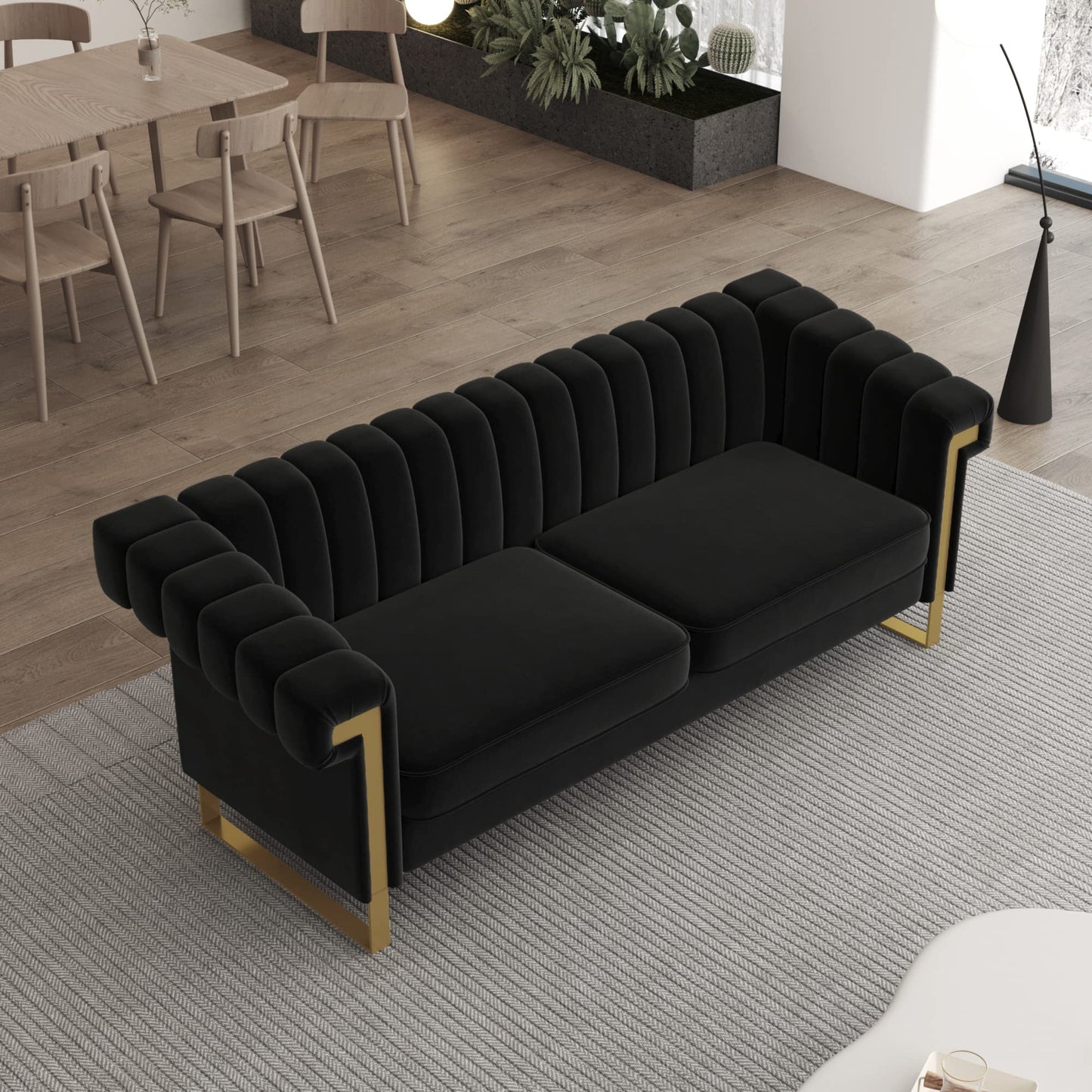 83'' Velvet Couches for Living Room 3-Seater Comfy Sofas Upholstered Modern Couch for Small Spaces Apartment (Cracker Khaki)