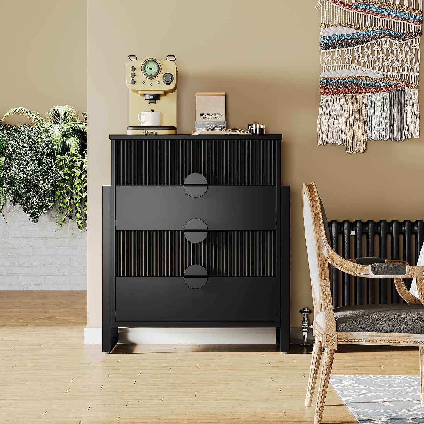 LGHM Fluted Gray Dresser for Bedroom, 50" Wide Chest of Drawers, Modern 6 Deep Drawers Dresser with Raised H Legs -Curved Profile Design, Easy Round Handles for Bedroom,Livingroom, Hallway, Gray