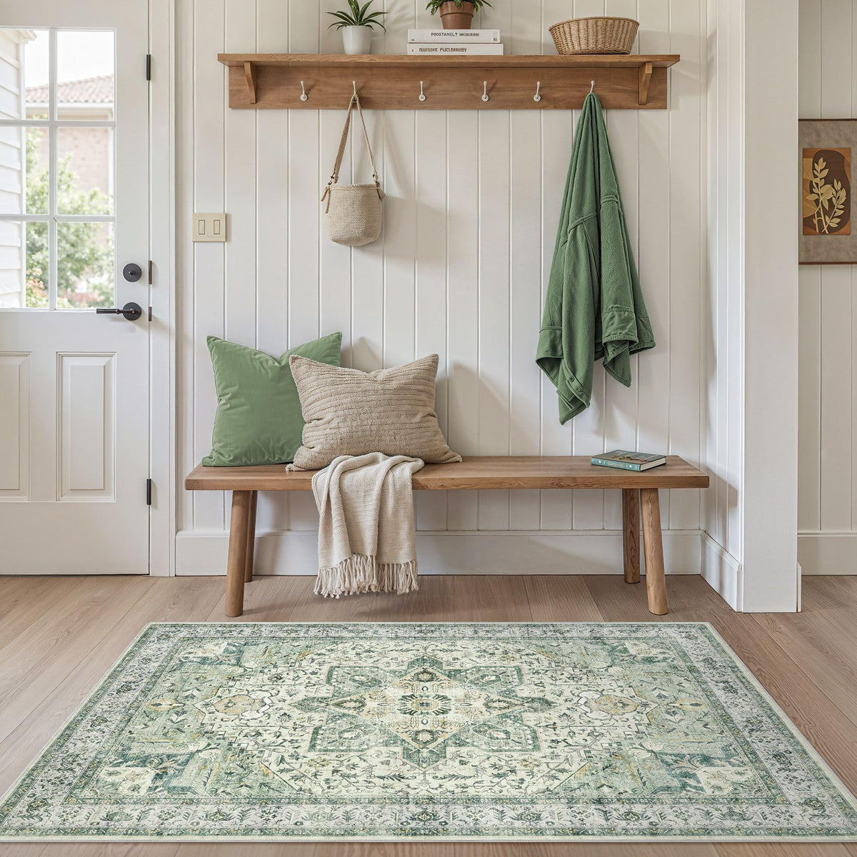 Tortania Area Rug Living Room Rugs - 9x12 Washable Boho Rug Vintage Oriental Distressed Farmhouse Large Thin Indoor Carpet for Living Room Bedroom Under Dining Table Home Office - Salmon/Azure