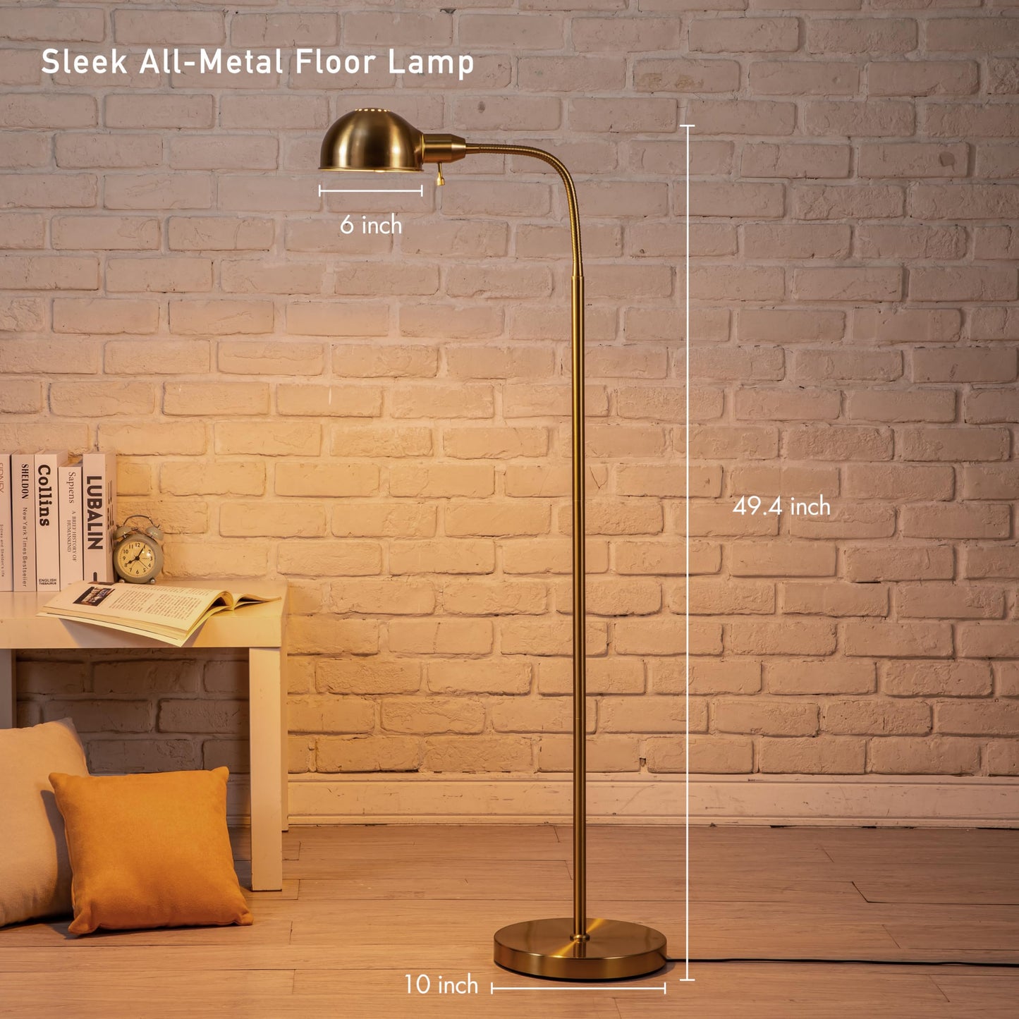 O'Bright Nova - Adjustable Floor Lamp with Flexible Gooseneck and Rotatable Shade, E26 Socket, 10-Inch Base - Ideal for Reading, Bedside, Living Room, Antique Brass