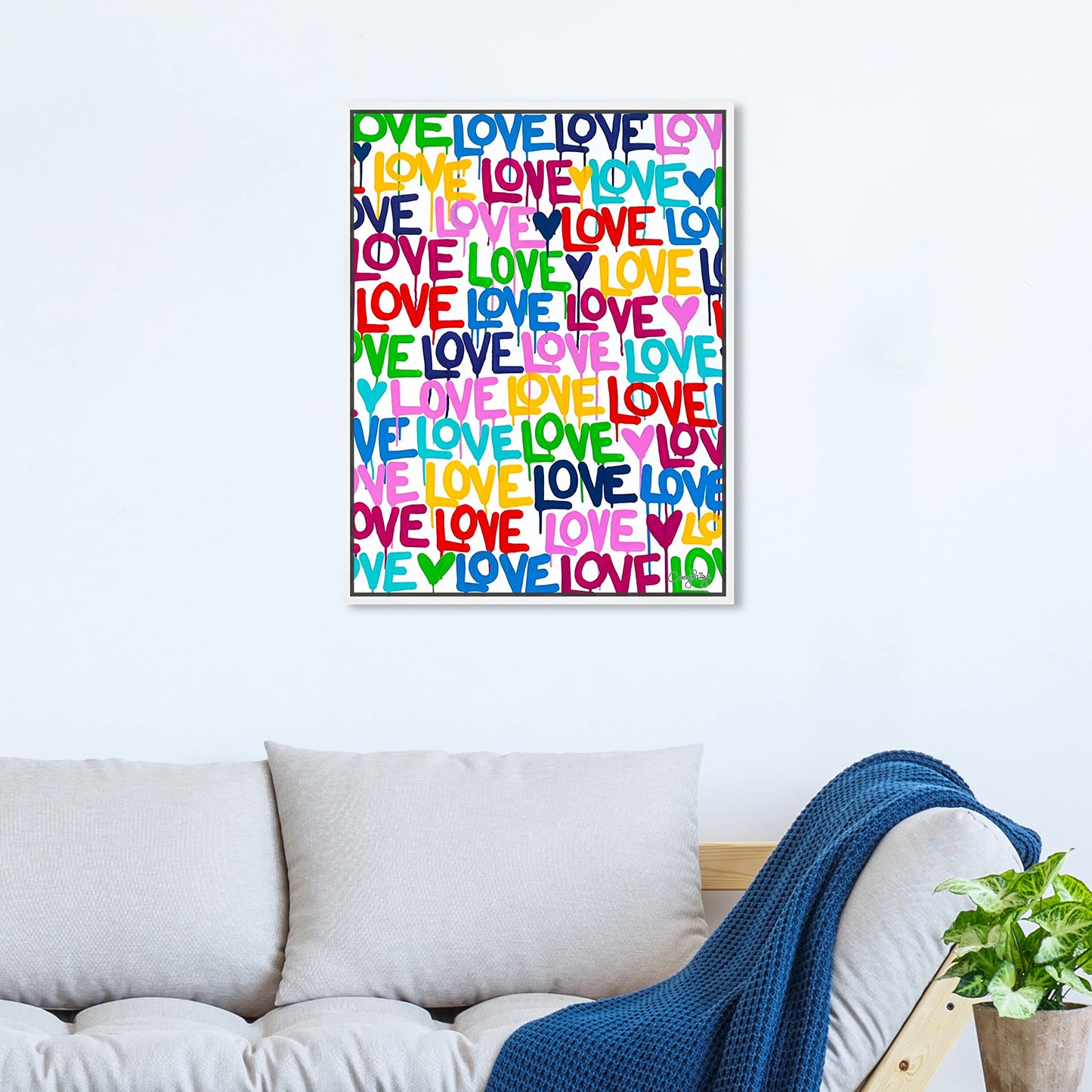 The Oliver Gal Artist Co. Abstract Modern Canvas Wall Art Corey Paige - Drippy Love Living Room Bedroom and Bathroom Home Decor 36 in x 45 in Blue and Pink, Gold Frame