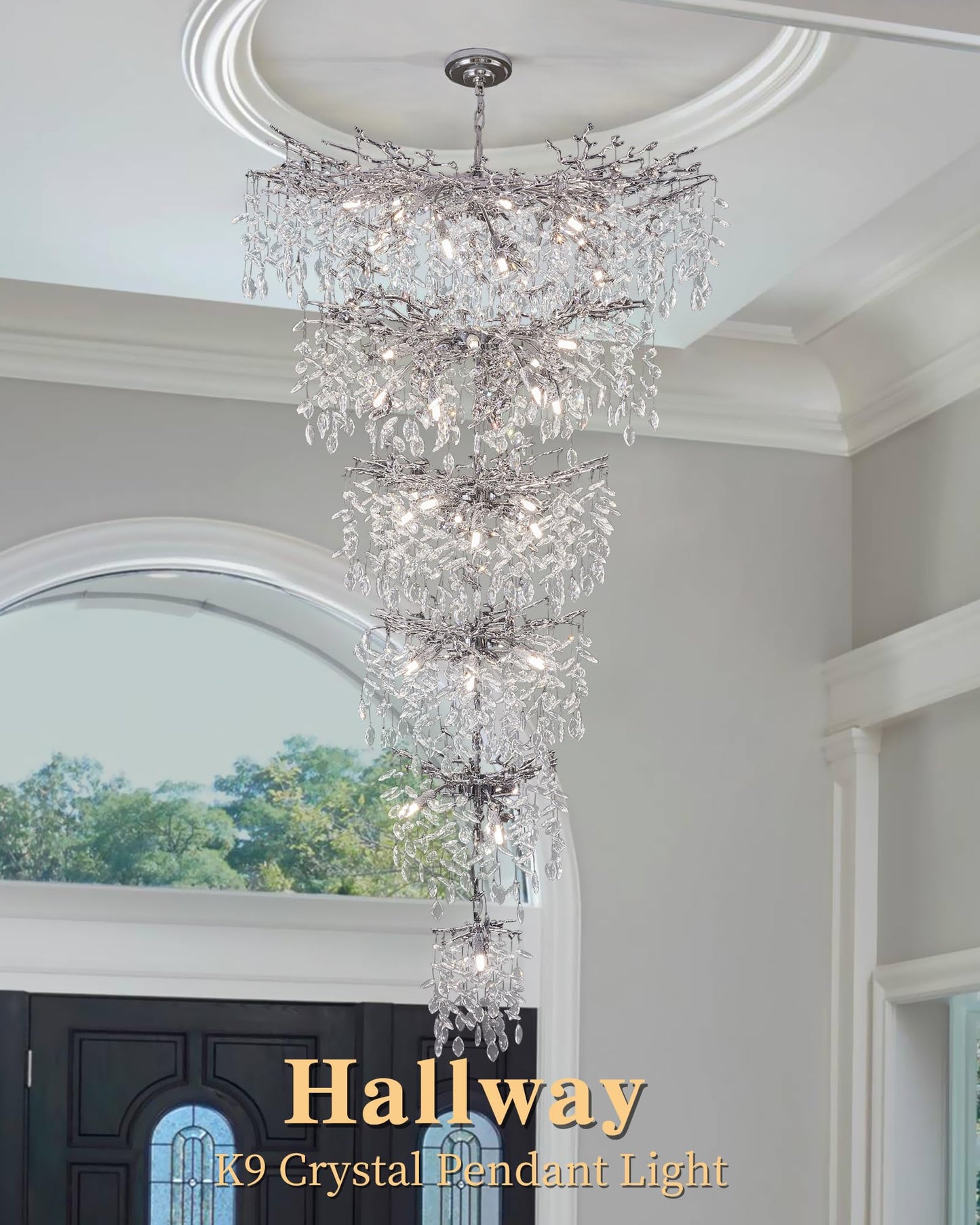 Modern Tree Branch Crystal Chandelier Luxury Silver Crystal Pendant Lighting 18" Contemporary 6-Light Chandeliers for Dining Room Kitchen Bedroom Living Room