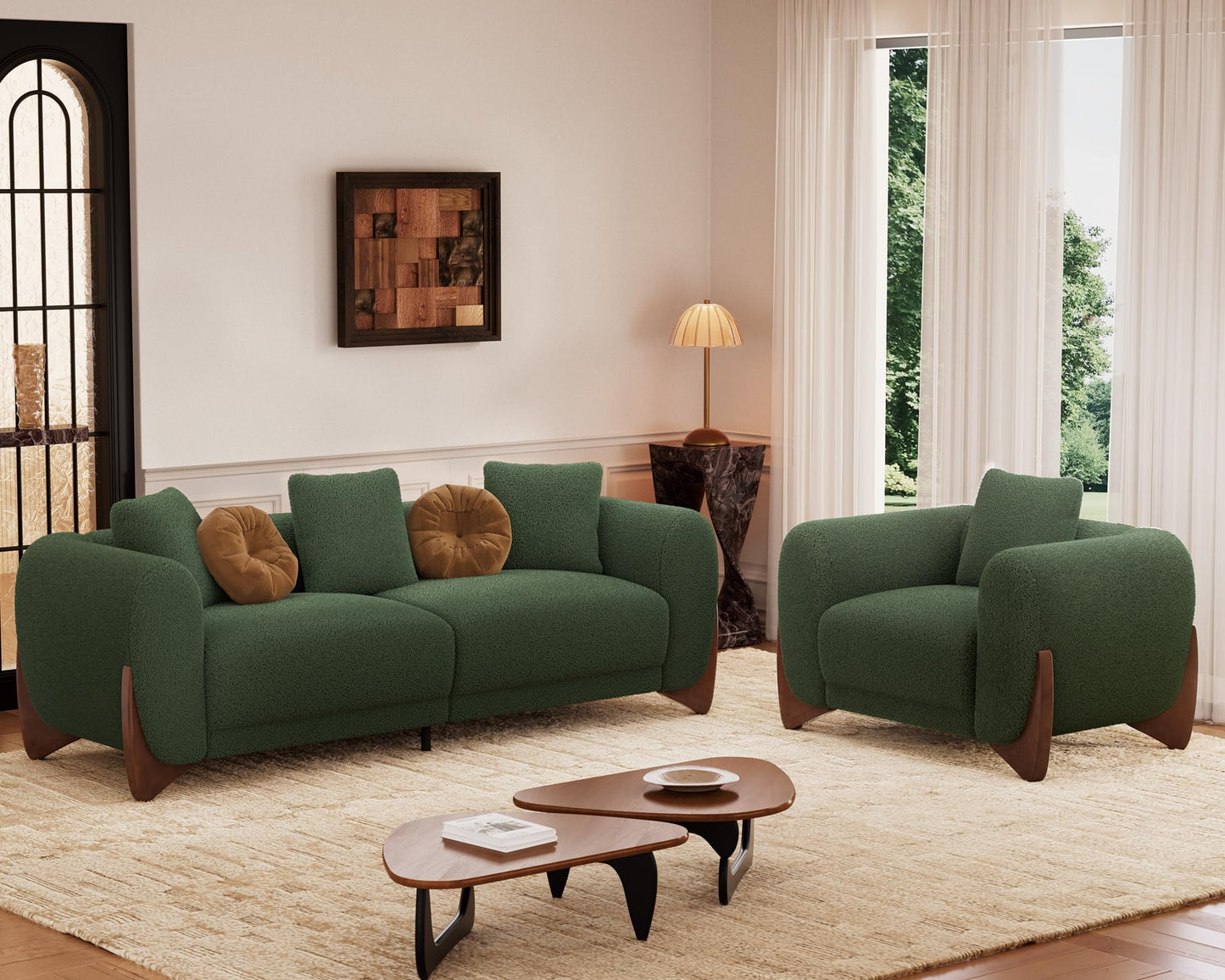 Morden Fort Modern Cloud Couch - 3 Seater Sherpa Boucle Sofa with Wood Legs, Ultra-Thick High Resilience Cushion with 3 Matching Pillows Upholstered Comfy Couch Sofa for Living Room - Off White