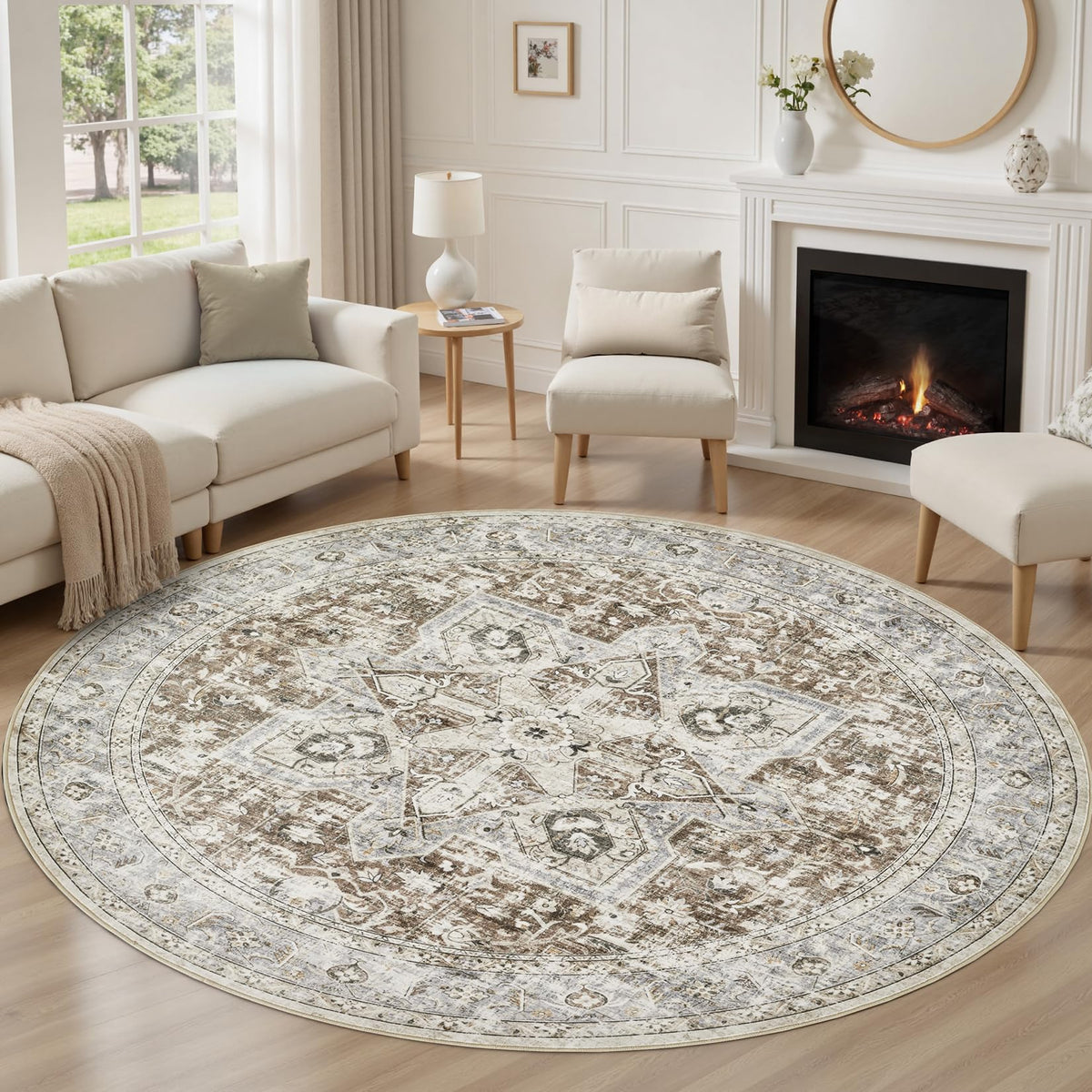 Tortania Area Rug Living Room Rugs - 9x12 Washable Boho Rug Vintage Oriental Distressed Farmhouse Large Thin Indoor Carpet for Living Room Bedroom Under Dining Table Home Office - Salmon/Azure