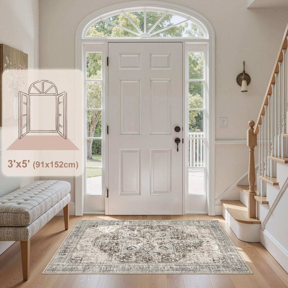 Tortania Area Rug Living Room Rugs - 9x12 Washable Boho Rug Vintage Oriental Distressed Farmhouse Large Thin Indoor Carpet for Living Room Bedroom Under Dining Table Home Office - Salmon/Azure