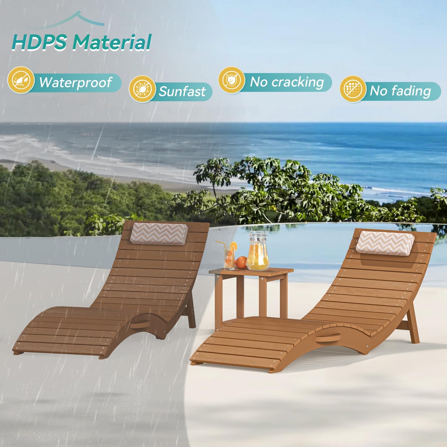Folding Pool Lounge Chairs Set of 2, HDPS Anti-Floating Lounge Chairs for in-Pool Use, Chairs with Headrest for Hotel, Resort, Poolside, Beach & Sun Decks, Yellow