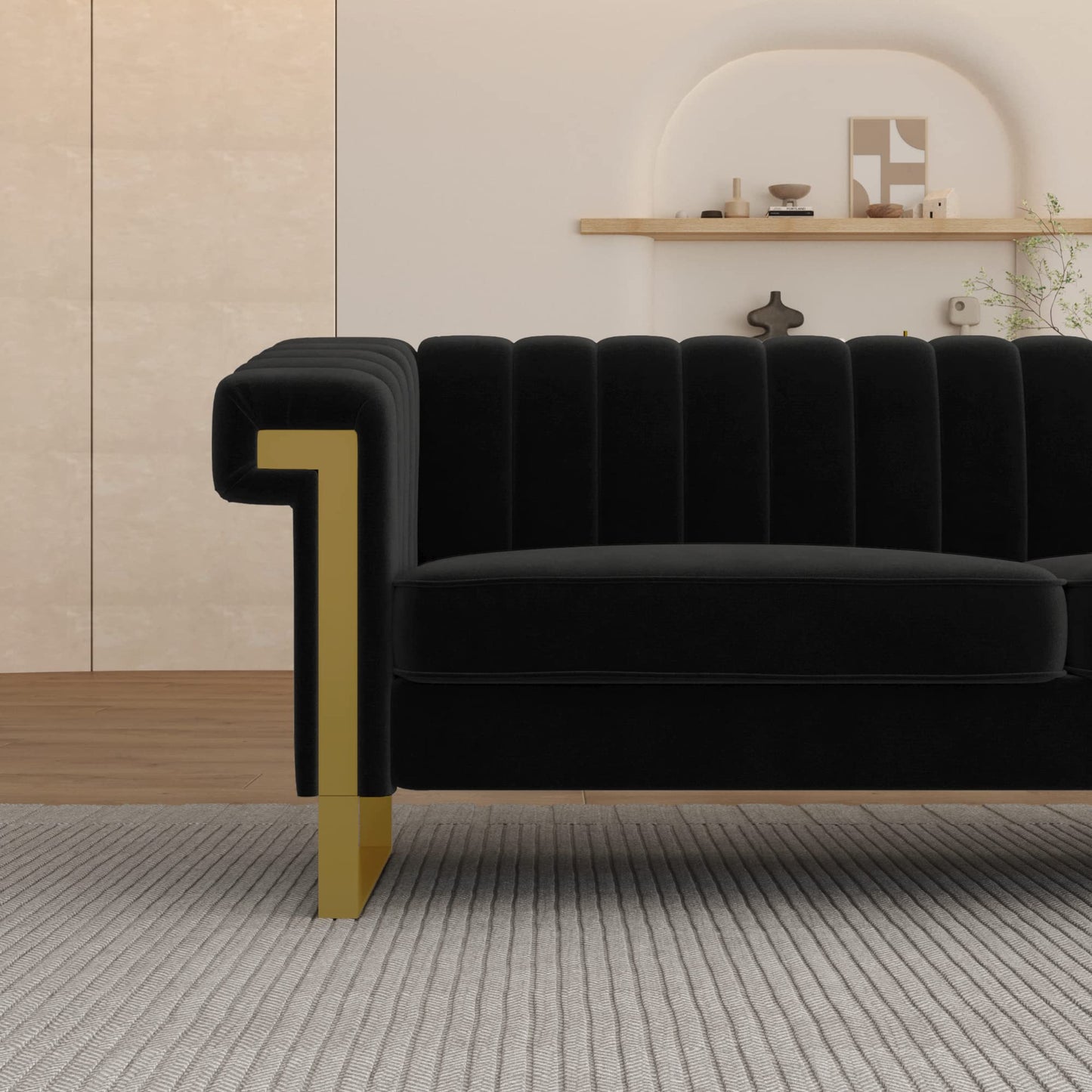 83'' Velvet Couches for Living Room 3-Seater Comfy Sofas Upholstered Modern Couch for Small Spaces Apartment (Cracker Khaki)