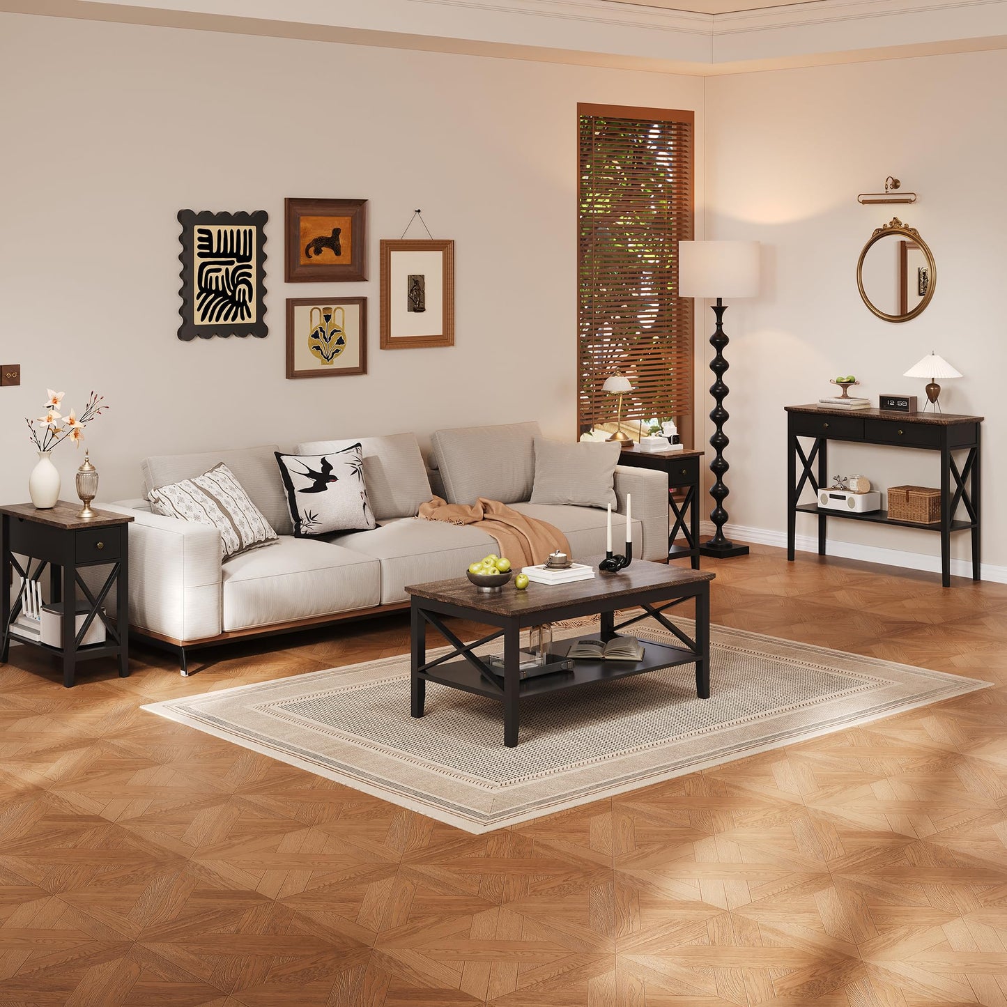 ChooChoo White Coffee Table Classic X Design for Living Room, Rectangular Modern Cocktail Table with Storage Shelf, 39 Inch