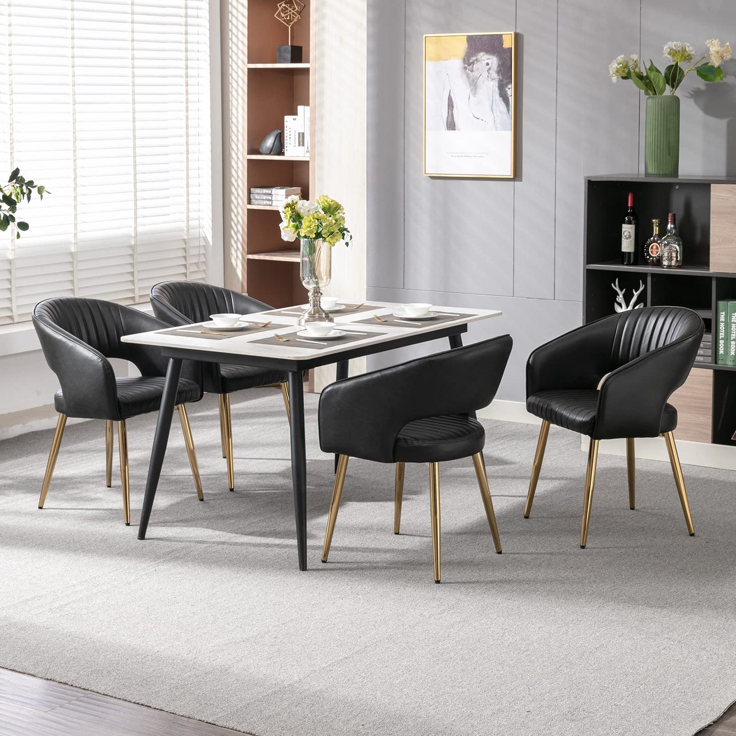 Modern Velvet Dining Chairs Set of 2, Upholstered Gold Dining Chairs with Hollow Back, Dining Room Chairs with Gold Legs, Accent Armrest Kitchen Chairs for Living Room Reception Teal Blue