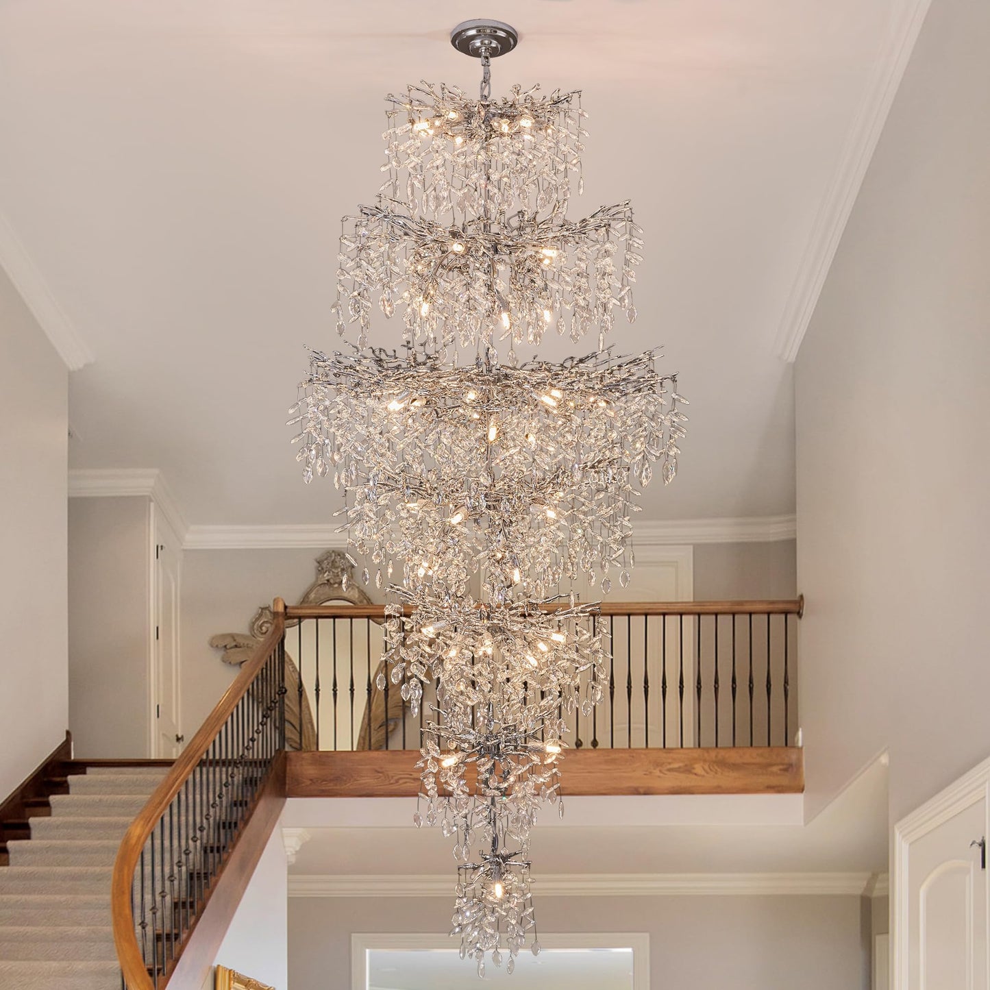 Modern Tree Branch Crystal Chandelier Luxury Silver Crystal Pendant Lighting 18" Contemporary 6-Light Chandeliers for Dining Room Kitchen Bedroom Living Room