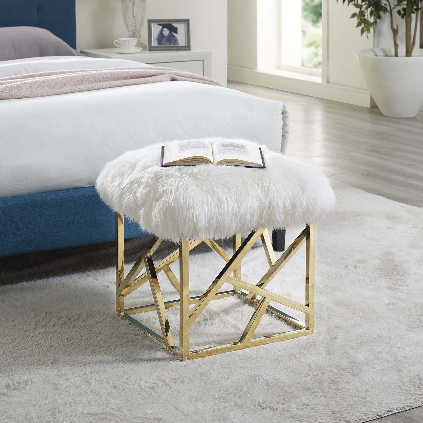 Modway intersperse Button-Tufted Contemporary Modern with Metallic Frame, Bench, Silver Gray