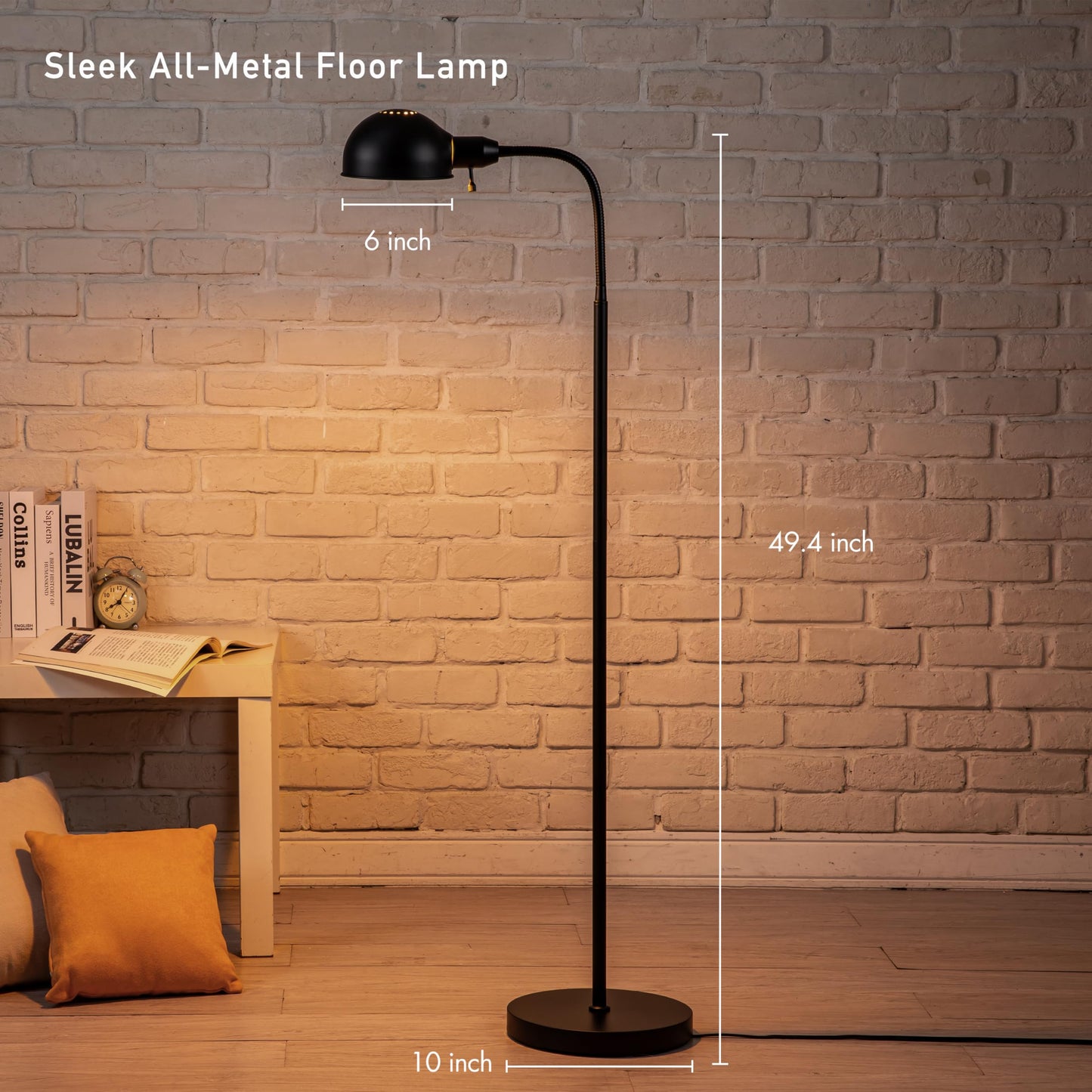 O'Bright Nova - Adjustable Floor Lamp with Flexible Gooseneck and Rotatable Shade, E26 Socket, 10-Inch Base - Ideal for Reading, Bedside, Living Room, Antique Brass