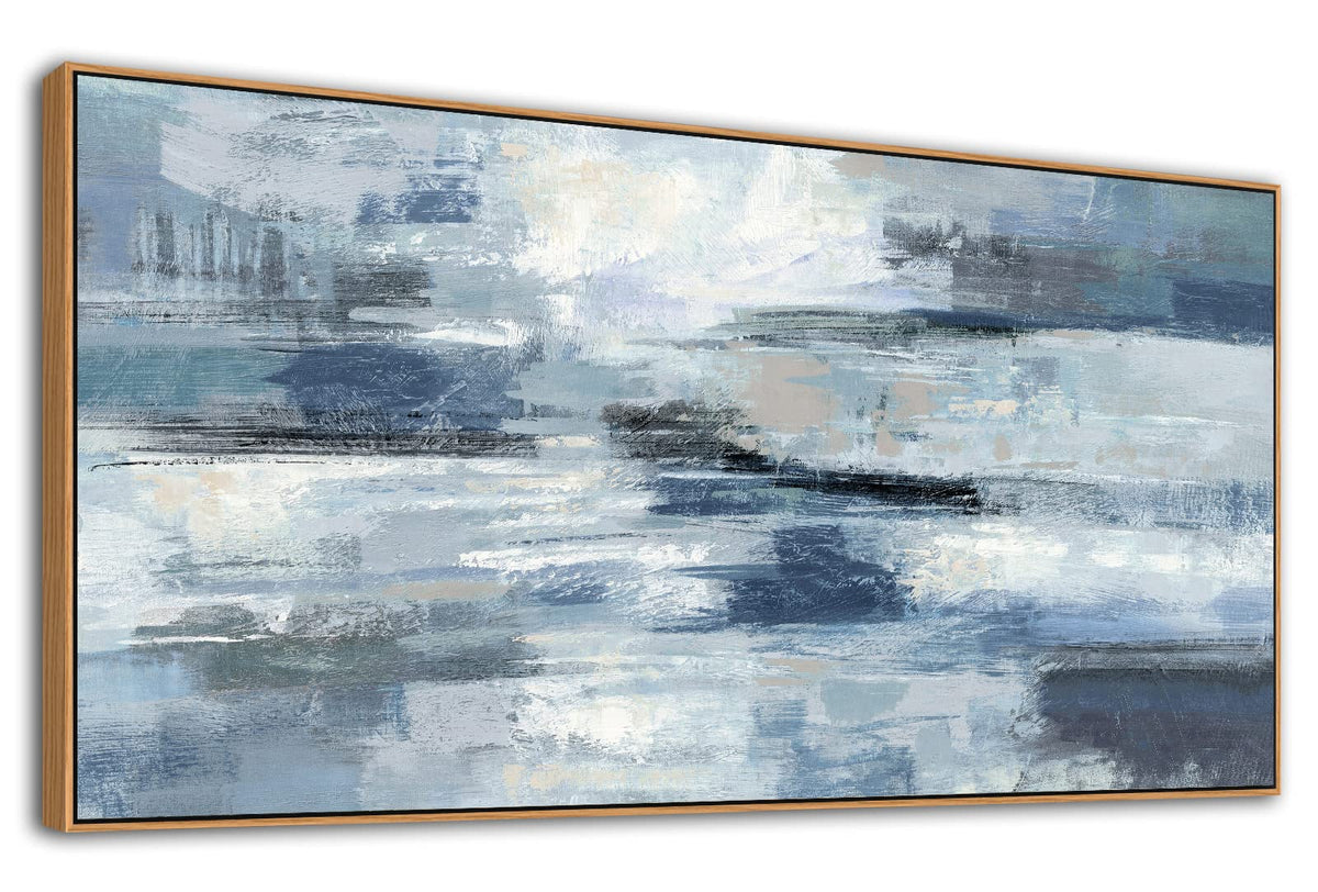 VEAEE Teal Framed Abstract Wall Art - Turquoise Green Colorful Modern Canvas Pictures, Living Room Wall Decor, Contemporary Landscape Painting Prints for Bedroom Bathroom Office Decor 20" x 40"