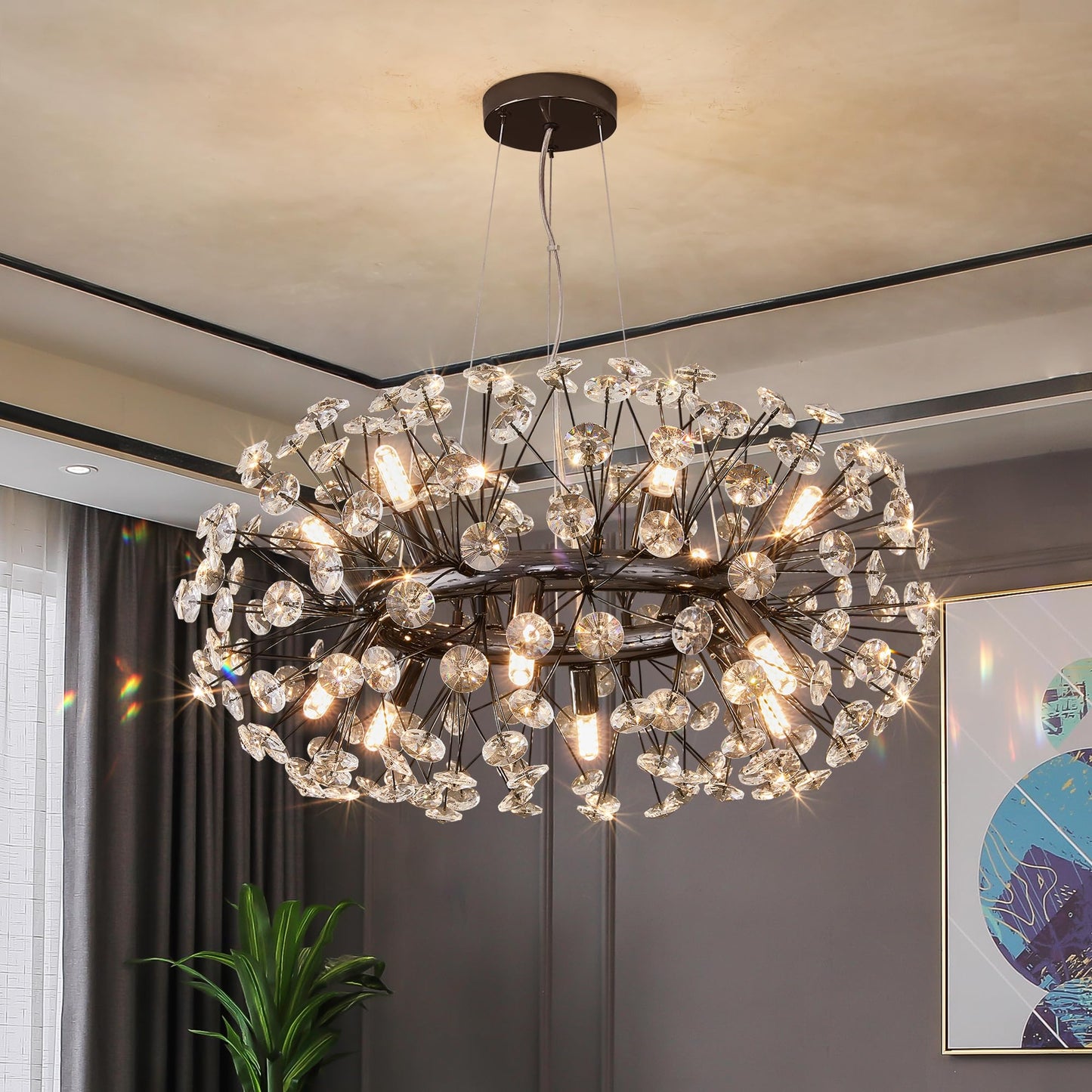 Modern Tree Branch Crystal Chandelier Luxury Silver Crystal Pendant Lighting 18" Contemporary 6-Light Chandeliers for Dining Room Kitchen Bedroom Living Room