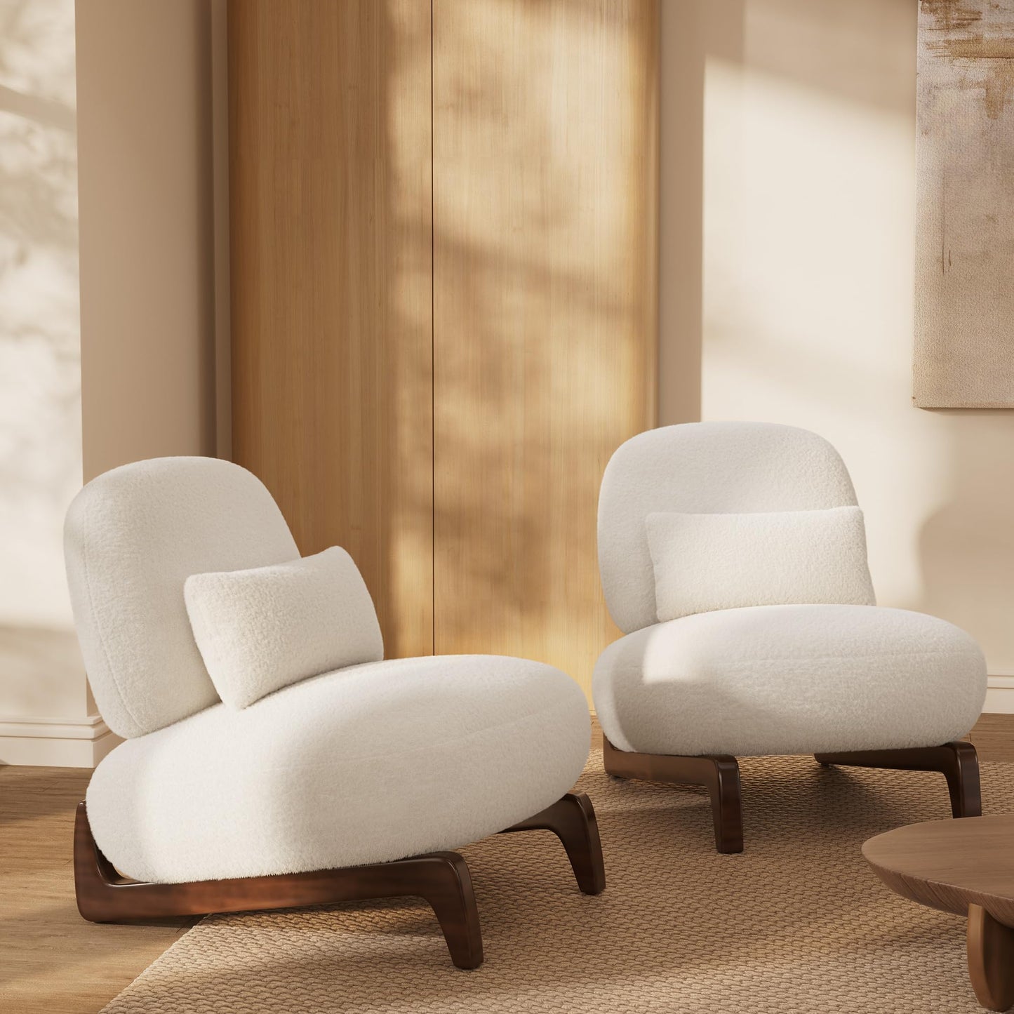 Morden Fort Modern Cloud Couch - 3 Seater Sherpa Boucle Sofa with Wood Legs, Ultra-Thick High Resilience Cushion with 3 Matching Pillows Upholstered Comfy Couch Sofa for Living Room - Off White