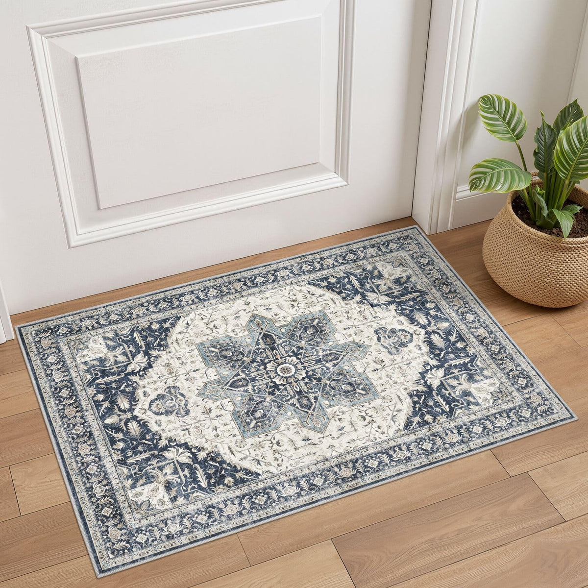 Tortania Area Rug Living Room Rugs - 9x12 Washable Boho Rug Vintage Oriental Distressed Farmhouse Large Thin Indoor Carpet for Living Room Bedroom Under Dining Table Home Office - Salmon/Azure
