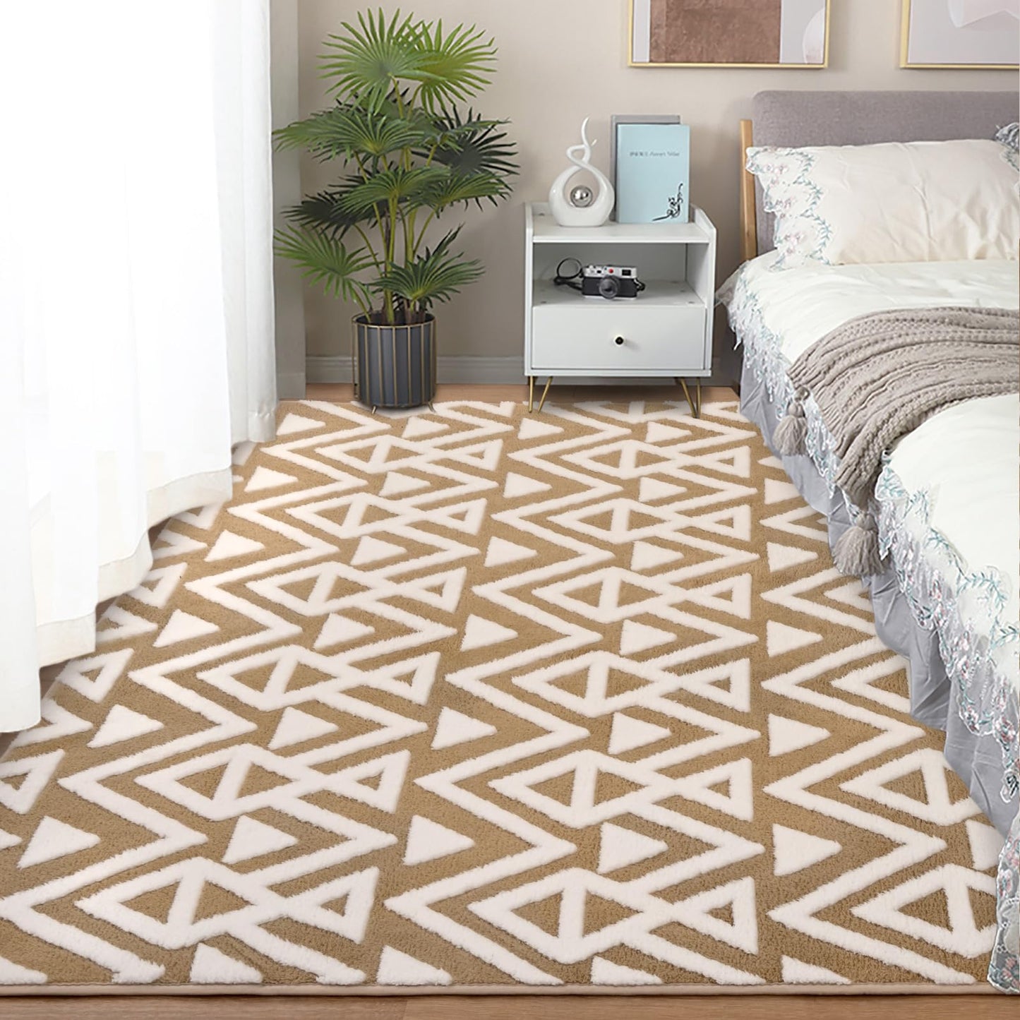 Ompaa Ultra Soft Geometric Bedroom Rugs Memory Foam Carpet, Black 7 x 10 Feet Large, Cozy Area Rugs for Living Room Couch Dorm Bedside Kids Girls Teens Room Nursery Decor Floor Mat