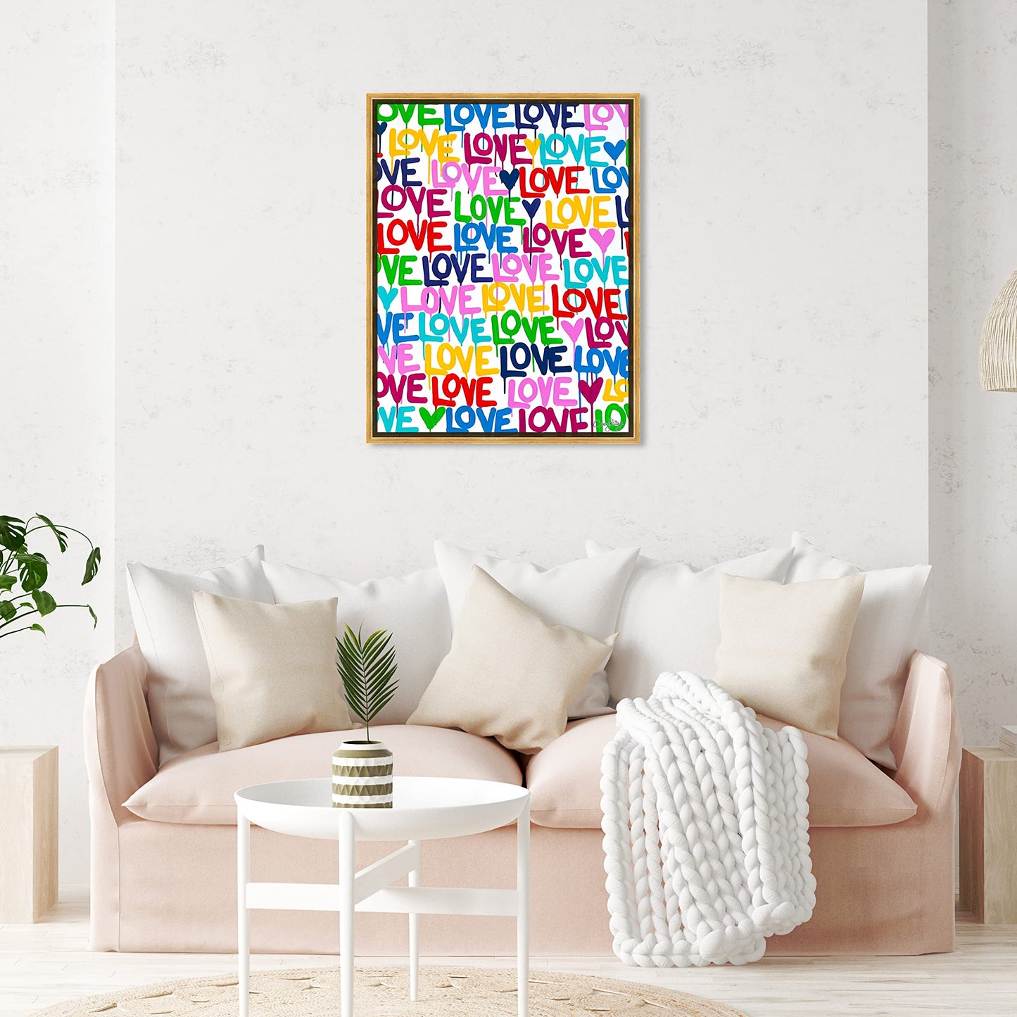 The Oliver Gal Artist Co. Abstract Modern Canvas Wall Art Corey Paige - Drippy Love Living Room Bedroom and Bathroom Home Decor 36 in x 45 in Blue and Pink, Gold Frame