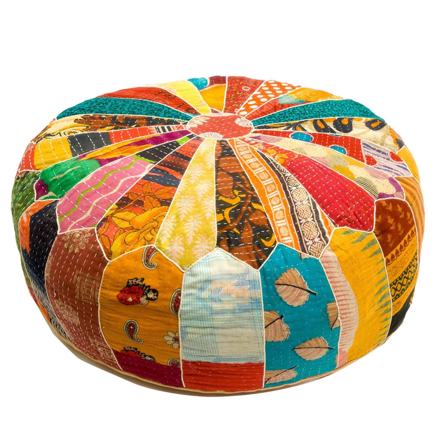 Large Round Floor Pillow Cover Blue Indian Décorative Accent Meditation Cushion Perfect for Living Room, Bedroom, Nursary or Children Room Seating Area Stool Footstool Pouf Ottoman 24x8 Unstuffed