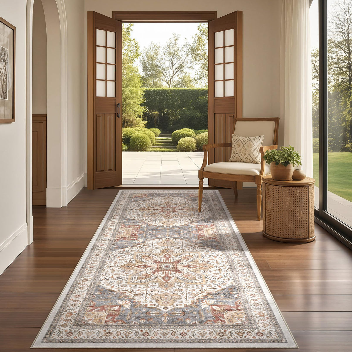 Tortania Area Rug Living Room Rugs - 9x12 Washable Boho Rug Vintage Oriental Distressed Farmhouse Large Thin Indoor Carpet for Living Room Bedroom Under Dining Table Home Office - Salmon/Azure