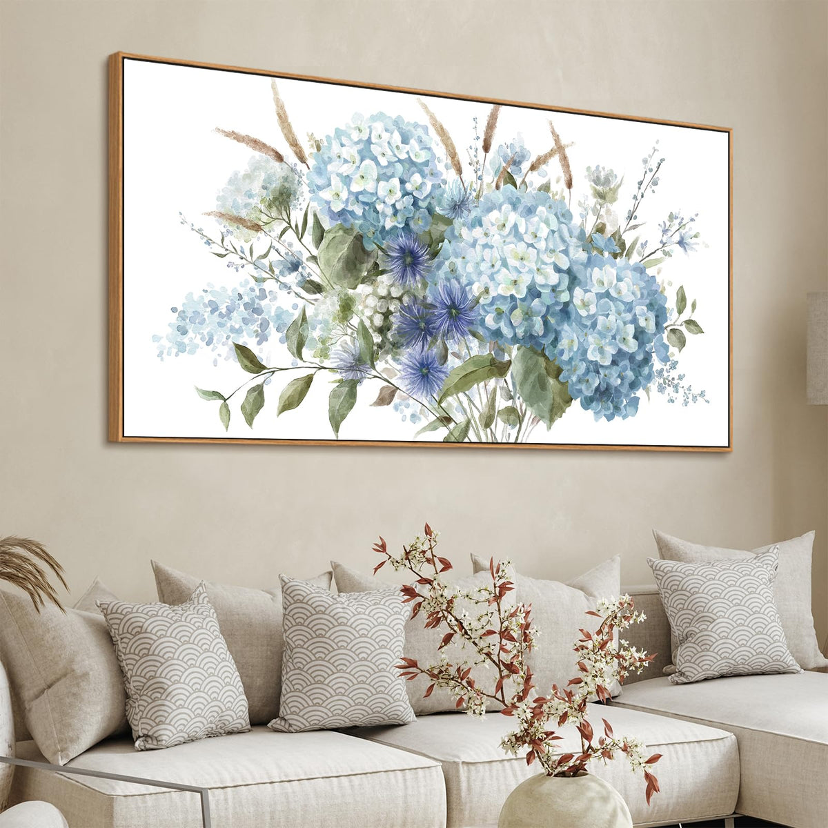VEAEE Teal Framed Abstract Wall Art - Turquoise Green Colorful Modern Canvas Pictures, Living Room Wall Decor, Contemporary Landscape Painting Prints for Bedroom Bathroom Office Decor 20" x 40"