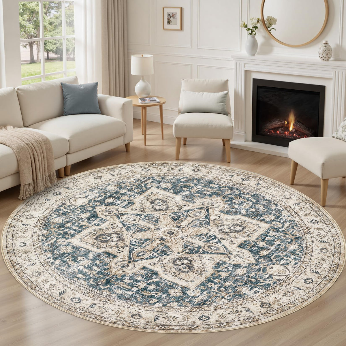 Tortania Area Rug Living Room Rugs - 9x12 Washable Boho Rug Vintage Oriental Distressed Farmhouse Large Thin Indoor Carpet for Living Room Bedroom Under Dining Table Home Office - Salmon/Azure