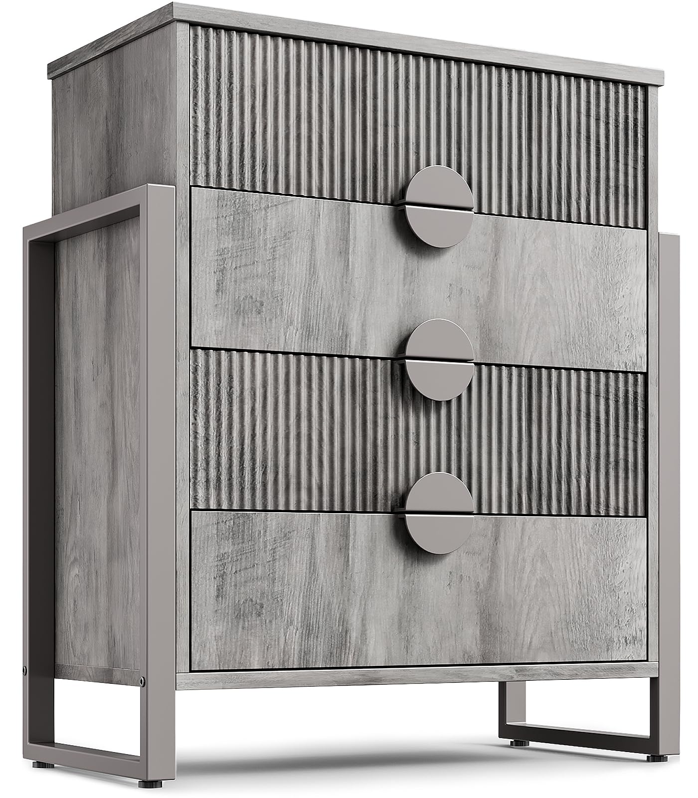 LGHM Fluted Gray Dresser for Bedroom, 50" Wide Chest of Drawers, Modern 6 Deep Drawers Dresser with Raised H Legs -Curved Profile Design, Easy Round Handles for Bedroom,Livingroom, Hallway, Gray