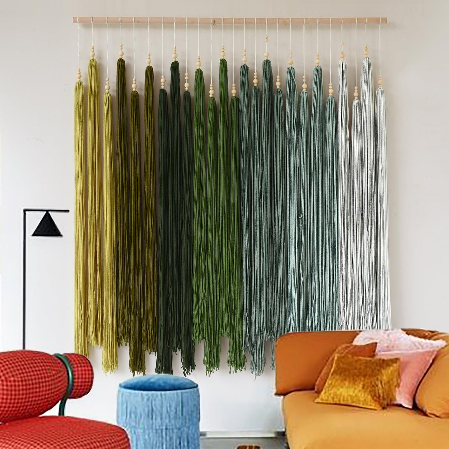 IOWER Macrame Wall Hanging Brown Yarn Beaded Backdrop Boho Wall Decor Round Tassel Home Wall Aesthetic Living Rooms Bedrooms Offices Geometric Art Chic Home Decor 39" W x 55" L