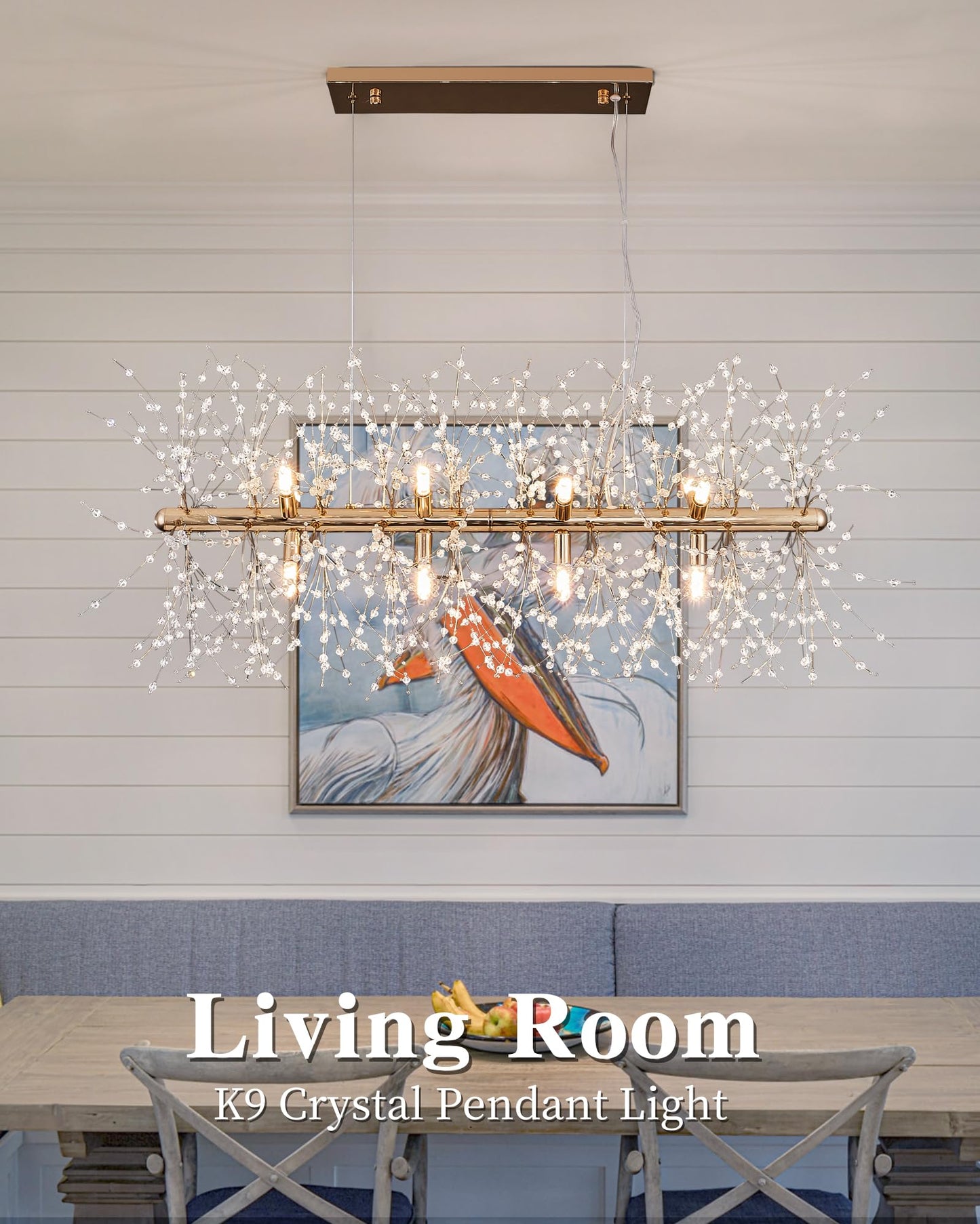 Modern Tree Branch Crystal Chandelier Luxury Silver Crystal Pendant Lighting 18" Contemporary 6-Light Chandeliers for Dining Room Kitchen Bedroom Living Room