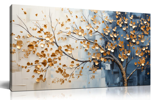 Kepgonegu Large Tree of Life Wall Art for Living Room Bedroom Office Gold Tree Leaves Landscape Picture Modern Artwork Canvas Prints 20x40 Inch