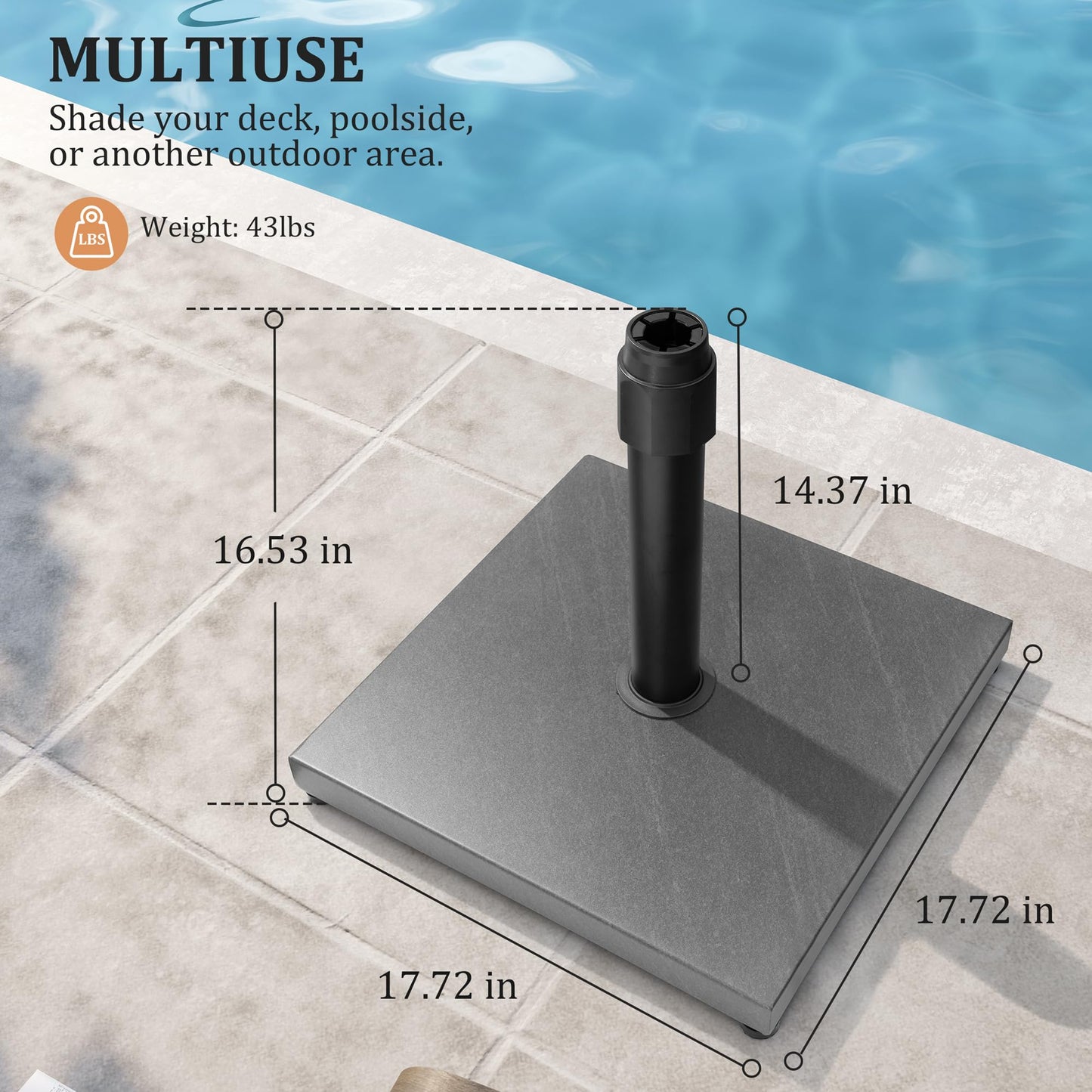 45lbs Patio Umbrella Base - Heavy Duty Outdoor Patio Market Umbrella Stand for Deck, Poolside, Balcony, Wind-Resistant Design, Grey
