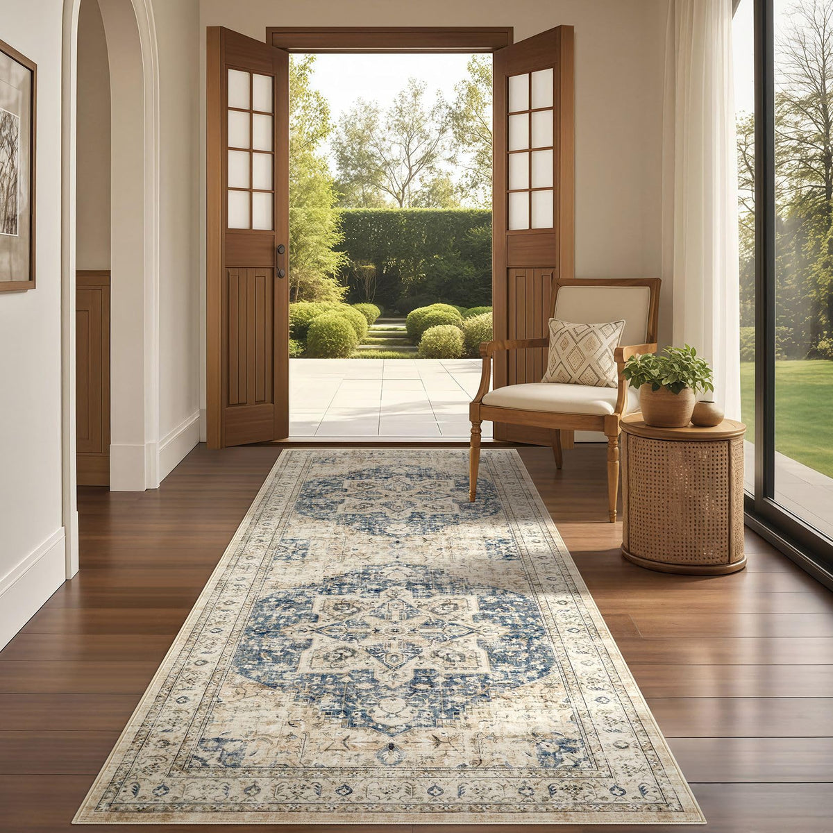 Tortania Area Rug Living Room Rugs - 9x12 Washable Boho Rug Vintage Oriental Distressed Farmhouse Large Thin Indoor Carpet for Living Room Bedroom Under Dining Table Home Office - Salmon/Azure