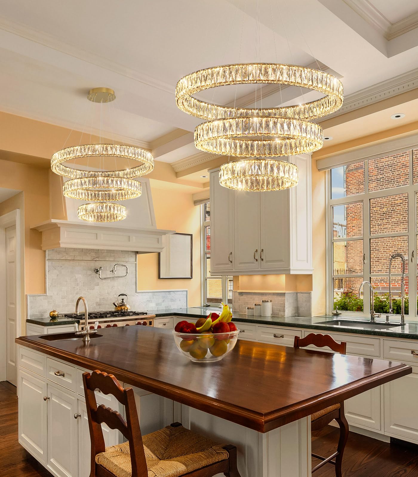 Modern Crystal Chandelier Dimmable LED Ring Pendant Lights Adjustable Glam Chandeliers Lighting Fixtures for Dining Room Living Room Bedroom Silver Light