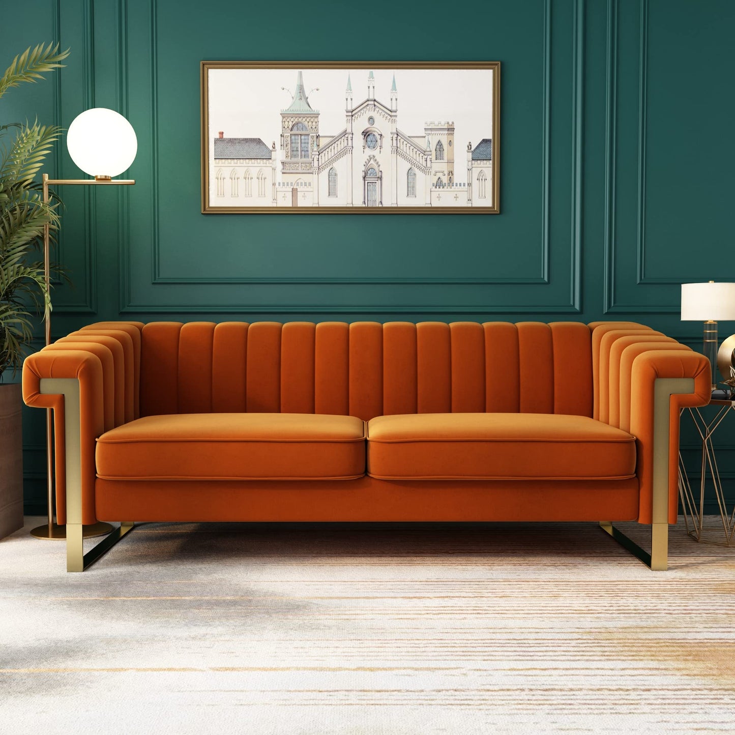 83'' Velvet Couches for Living Room 3-Seater Comfy Sofas Upholstered Modern Couch for Small Spaces Apartment (Cracker Khaki)