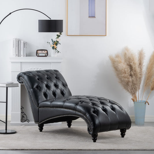 HomSof Modern ArmLess Chaise Lounge Indoor Black Upholstered Reclining Chair with Rolled Accent Pillow and Solid Wood Legs