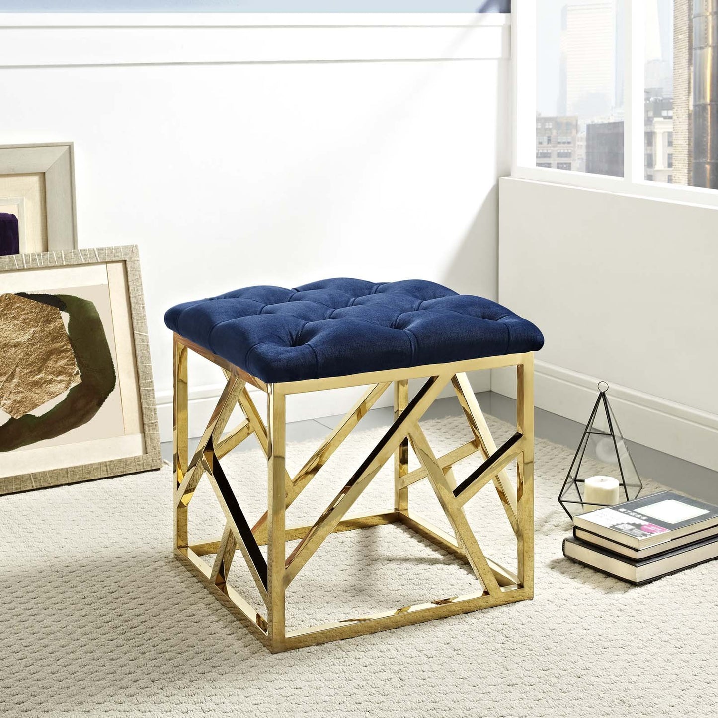 Modway intersperse Button-Tufted Contemporary Modern with Metallic Frame, Bench, Silver Gray