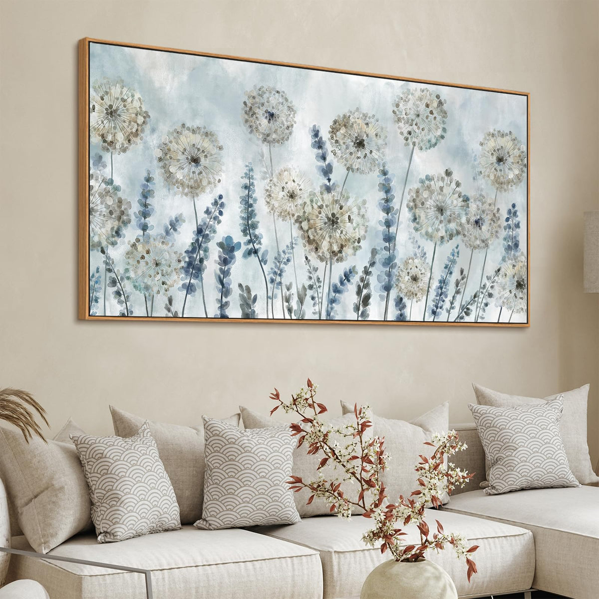 VEAEE Teal Framed Abstract Wall Art - Turquoise Green Colorful Modern Canvas Pictures, Living Room Wall Decor, Contemporary Landscape Painting Prints for Bedroom Bathroom Office Decor 20" x 40"